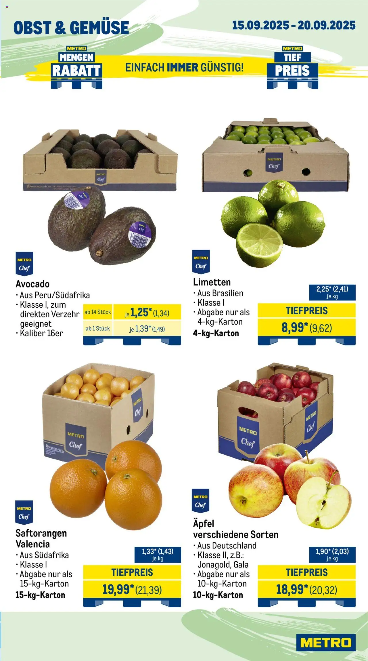 Metro Wochen-Angebote Gastro – gültig ab 15.09.2025 | Seite: 7 | Produkte: Äpfel, Avocado, Gemüse, Obst
