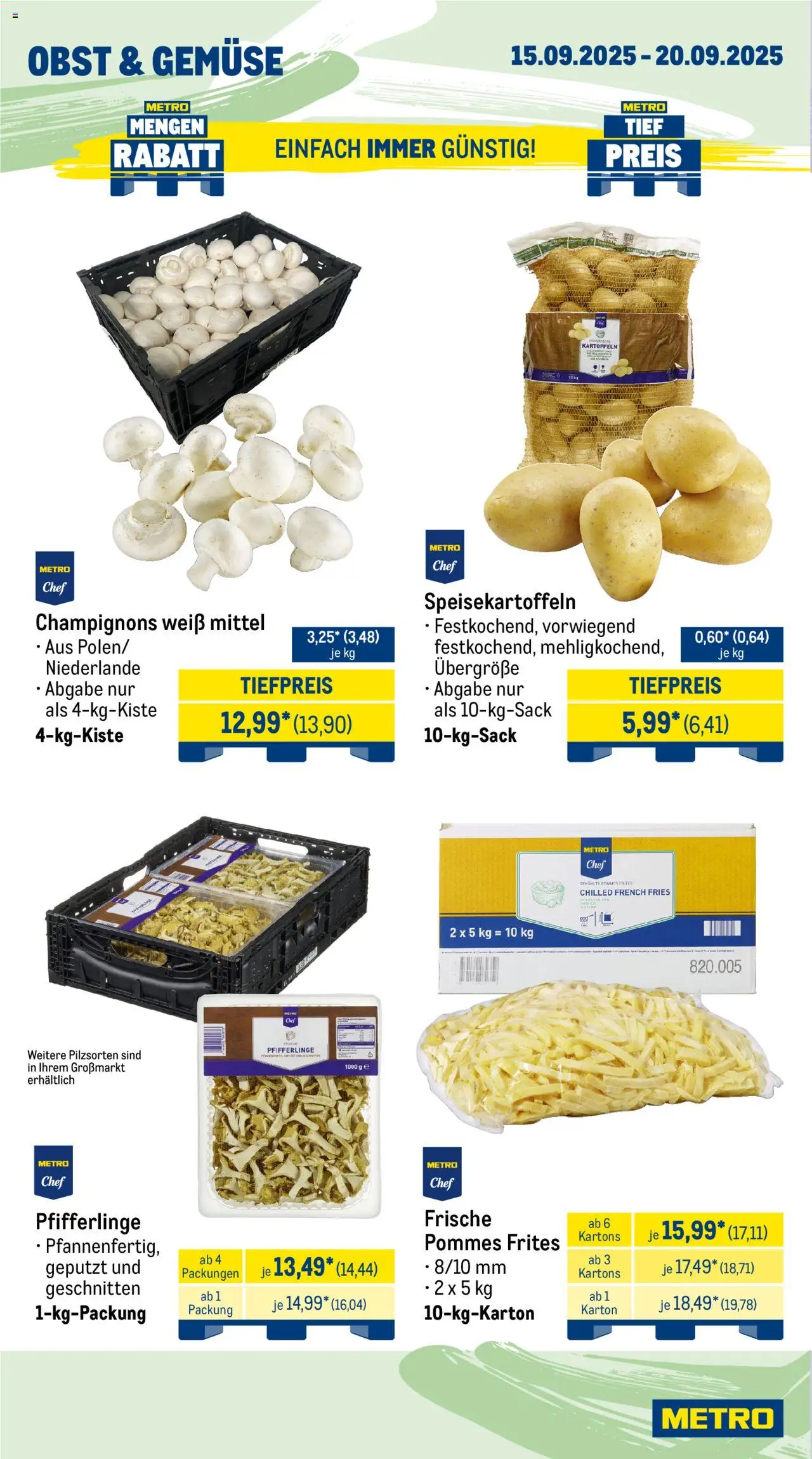 Metro Wochen-Angebote Gastro – gültig ab 15.09.2025 | Seite: 8 | Produkte: Pommes, Kartoffeln, Gemüse, Pfifferlinge