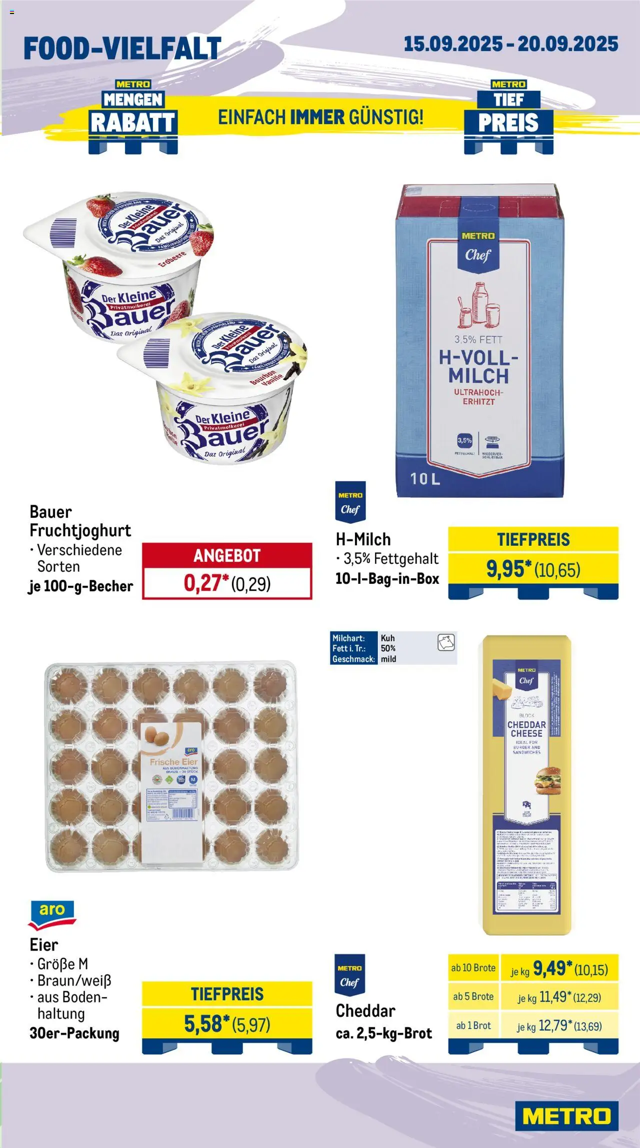 Metro Wochen-Angebote Gastro – gültig ab 15.09.2025 | Seite: 9 | Produkte: Milch, Eier, Fruchtjoghurt, Brot