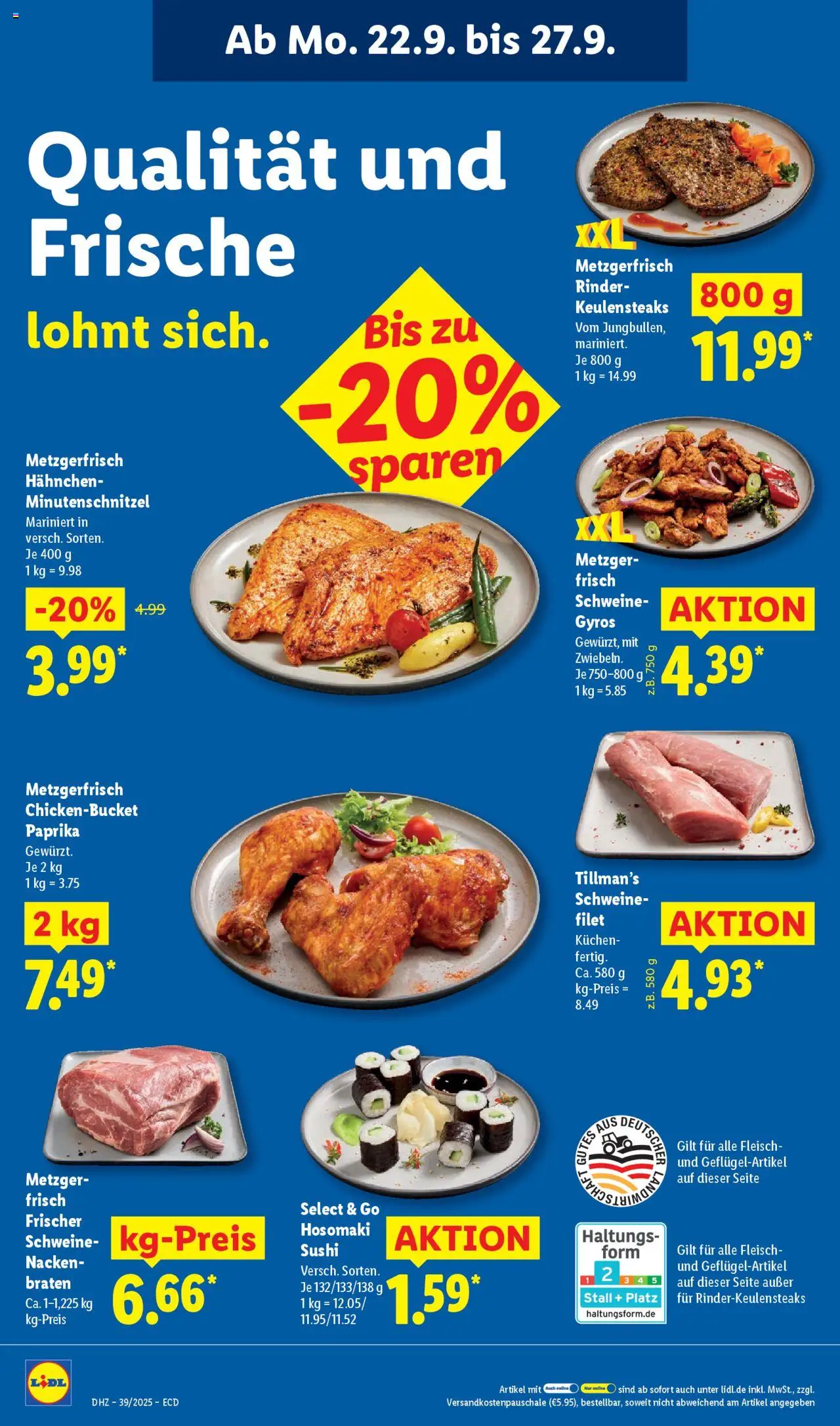 Lidl Prospekt 	 – gültig ab 22.09.2025 | Seite: 12 | Produkte: Hahnchen, Gyros, Kuchen, Fleisch