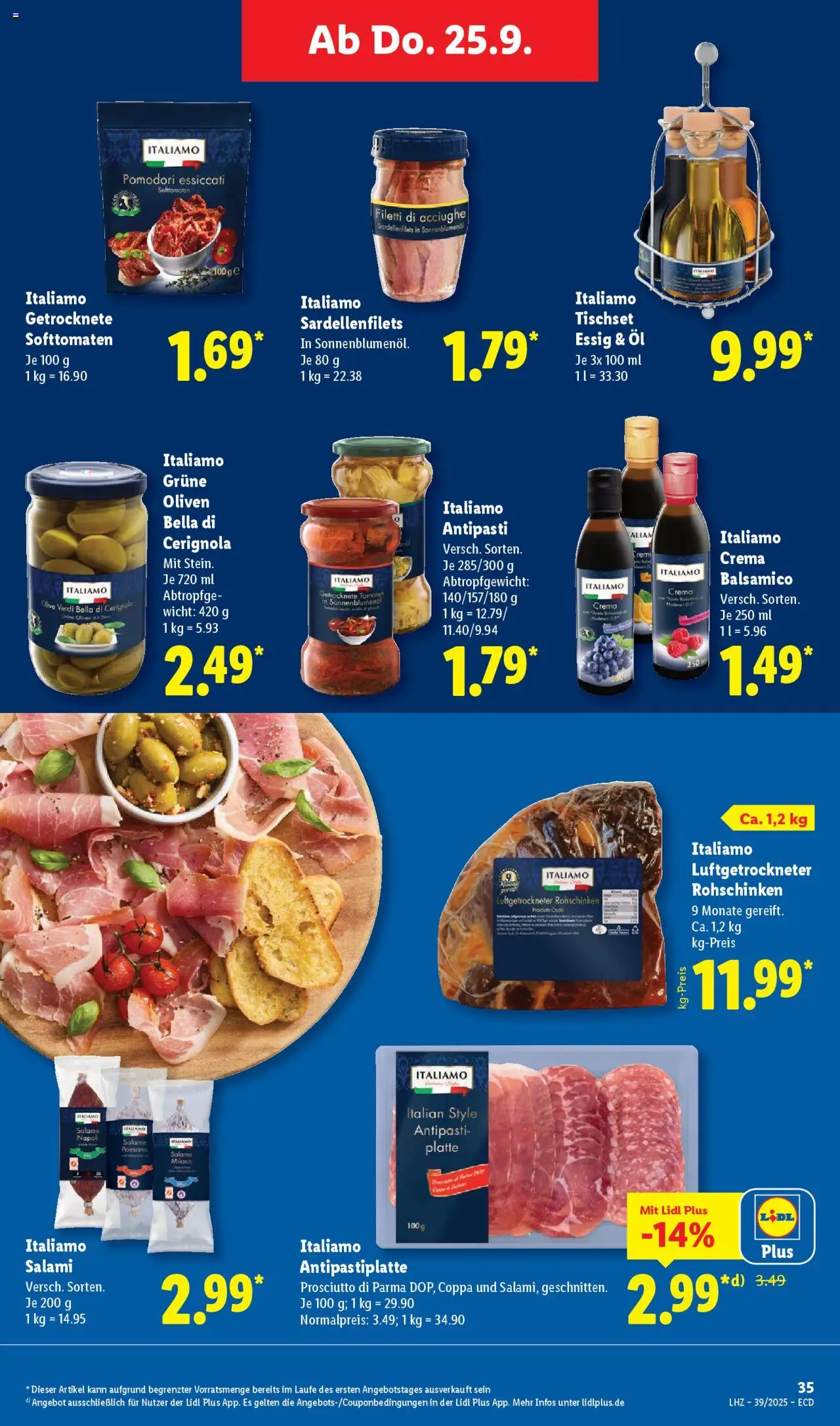 Lidl Prospekt 	 – gültig ab 22.09.2025 | Seite: 47 | Produkte: Öl, Essig, Tomaten, Salami