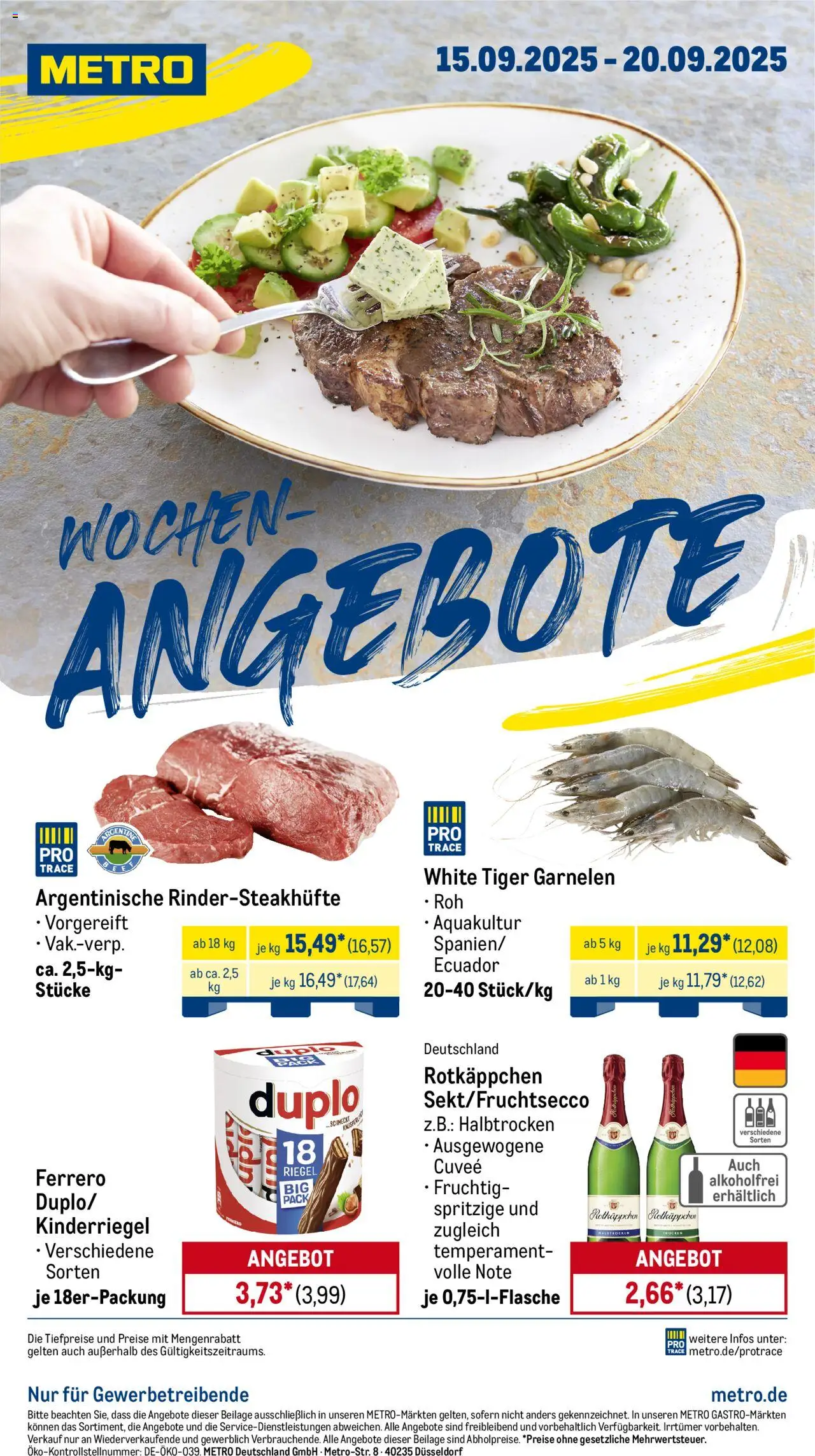 Metro Prospekt 	 – gültig ab 15.09.2025 | Seite: 1 | Produkte: Garnelen, Rotkäppchen, Tiger garnelen
