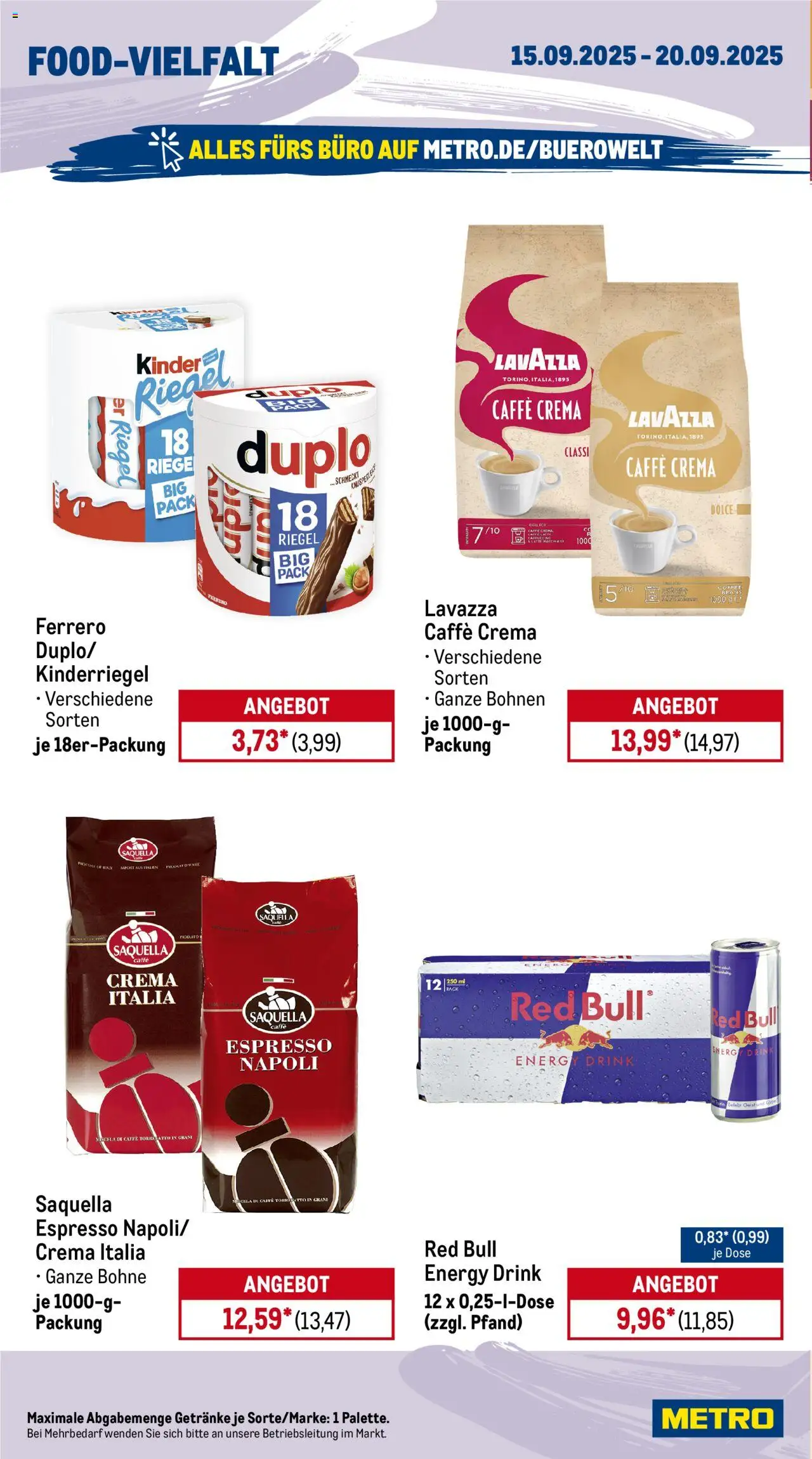 Metro Prospekt 	 – gültig ab 15.09.2025 | Seite: 12 | Produkte: Lavazza, Red bull, Energy