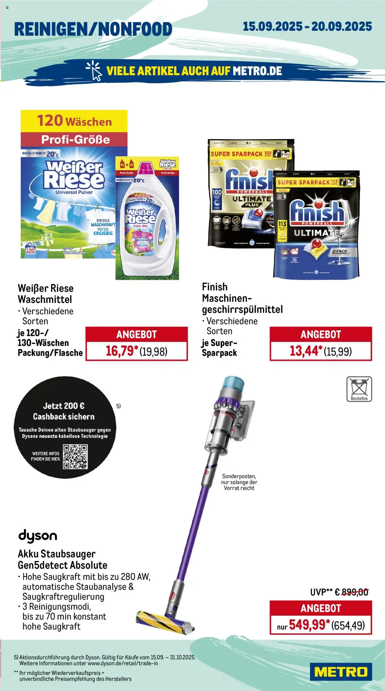 Metro Prospekt 	 – gültig ab 15.09.2025 | Seite: 17 | Produkte: Dyson, Staubsauger, Finish, Geschirrspülmittel