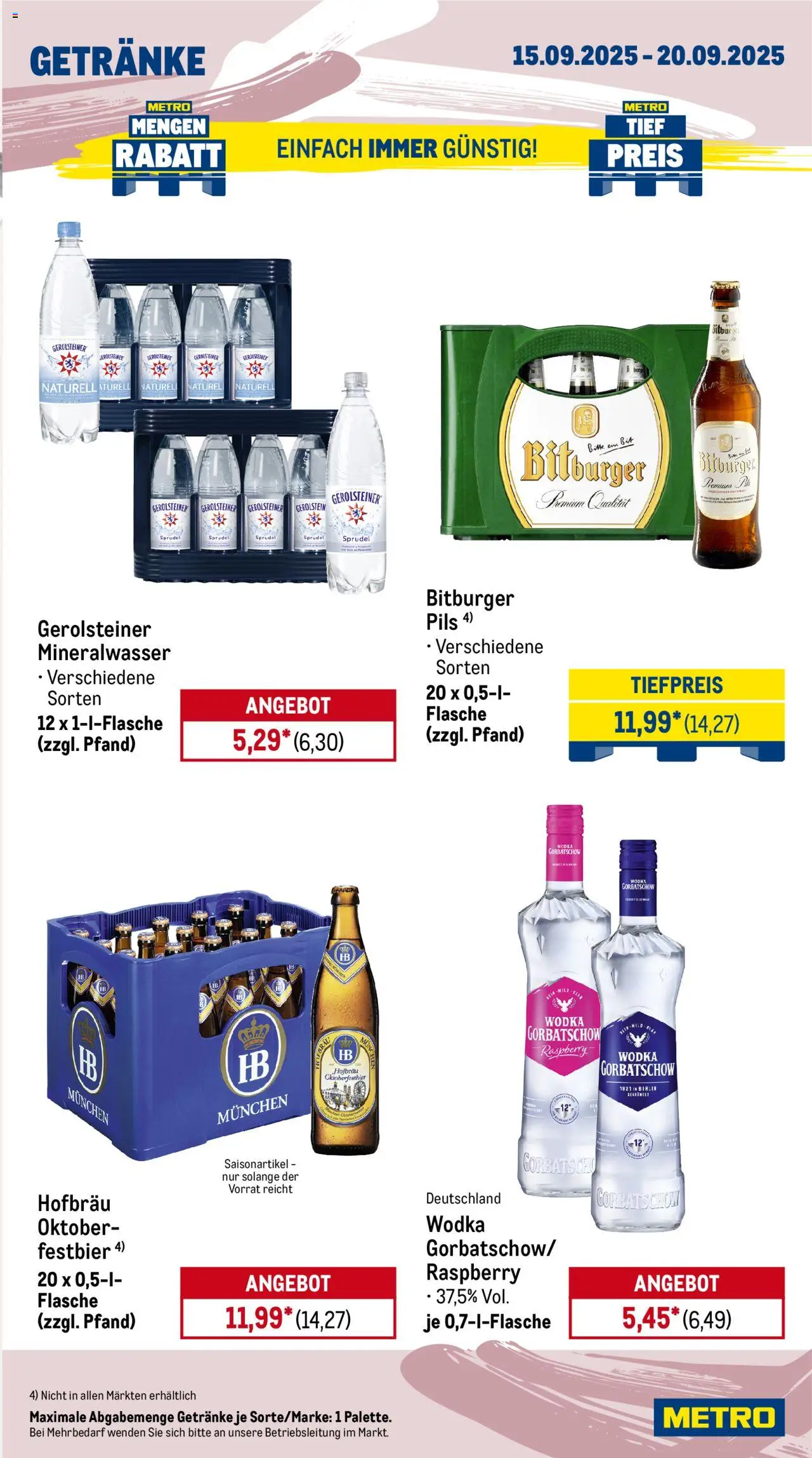 Metro Prospekt 	 – gültig ab 15.09.2025 | Seite: 15 | Produkte: Bitburger, Pils, Mineralwasser, Gerolsteiner