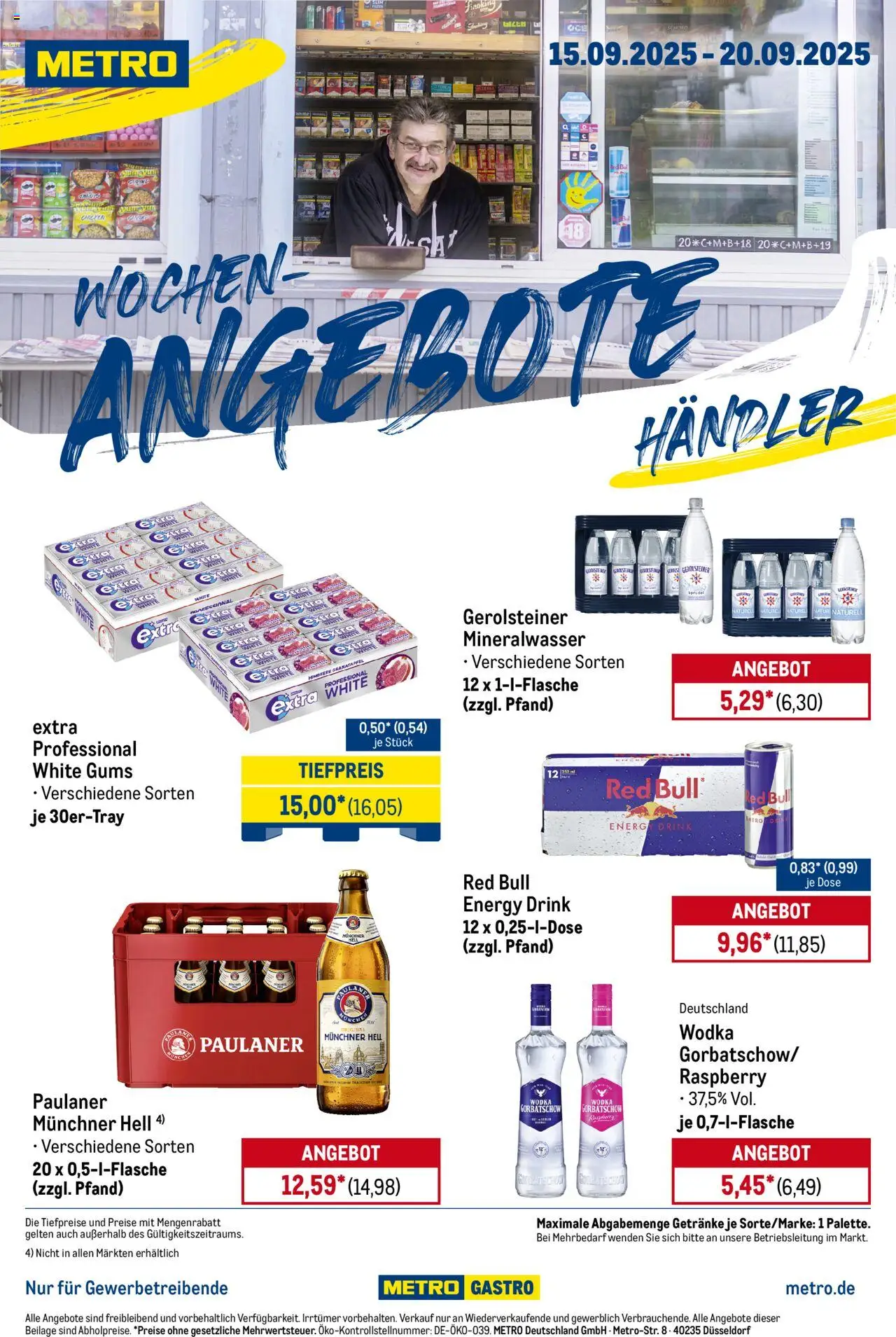 Metro Wochen-Angebote Händler – gültig ab 15.09.2025 | Seite: 1 | Produkte: Energy, Mineralwasser, Paulaner, Gerolsteiner