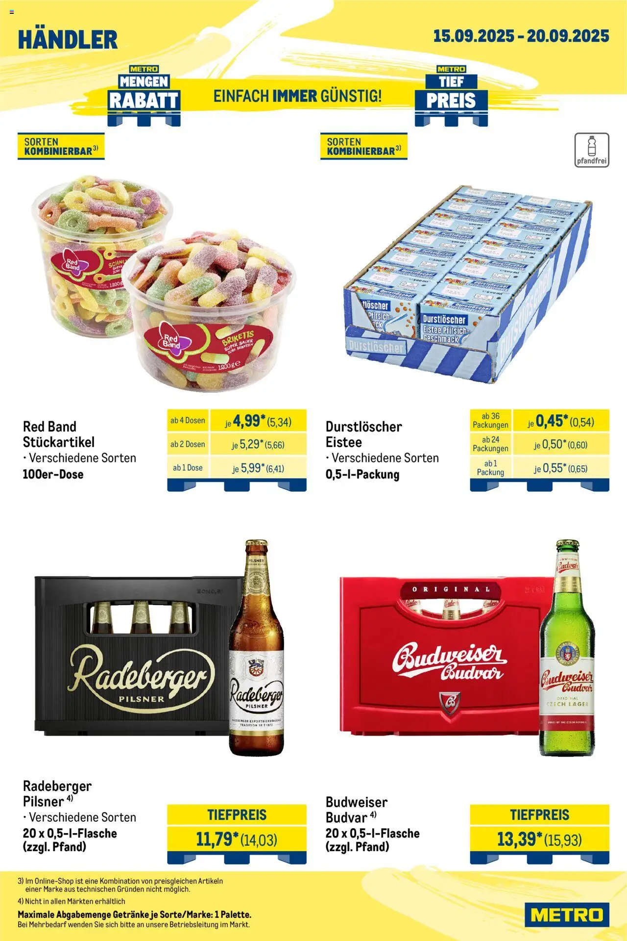 Metro Wochen-Angebote Händler – gültig ab 15.09.2025 | Seite: 4 | Produkte: Durstloscher, Pfirsich, Budweiser, Radeberger pilsner