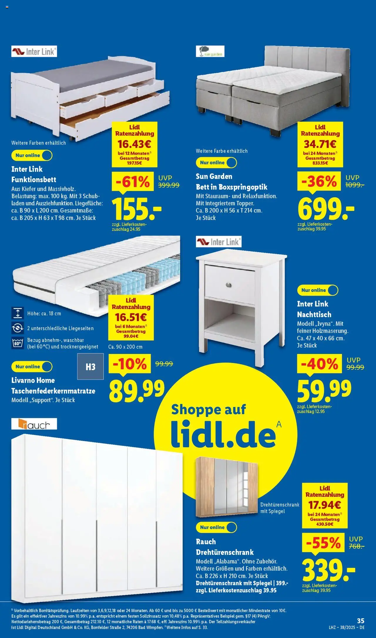 Lidl Prospekt Zossen – gültig ab 15.09.2025 | Seite: 7 | Produkte: Bett, Nachttisch, Drehtürenschrank, Bad