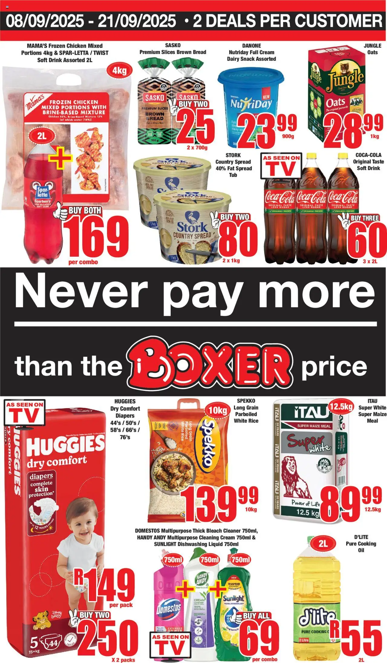 New Boxer catalogue – valid from 08.09.2025 | Page: 1 | Products: Maize meal, Bread, Rice, Cream