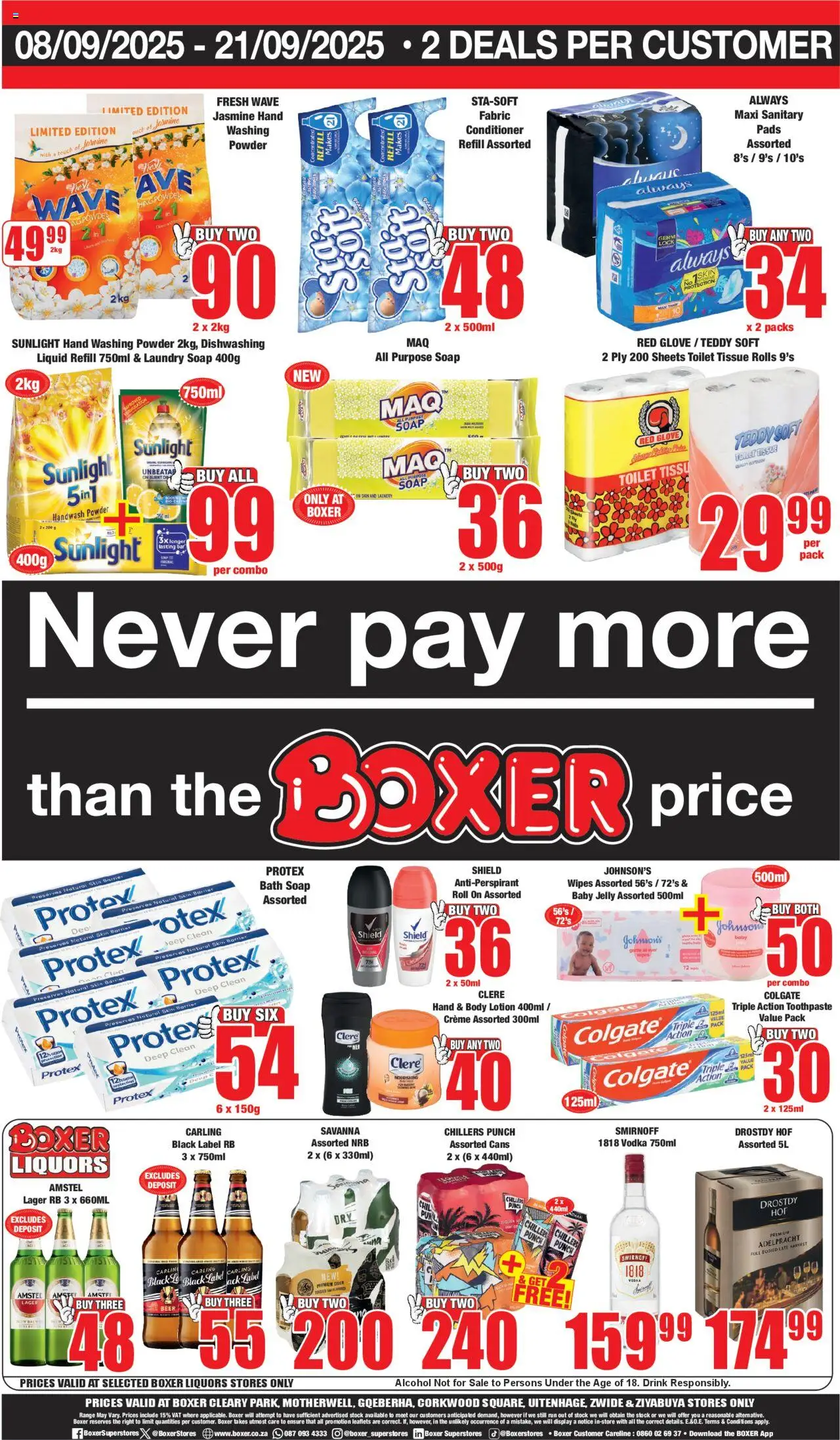 New Boxer catalogue – valid from 08.09.2025 | Page: 4 | Products: Handwash, Toilet, Powder, Vodka
