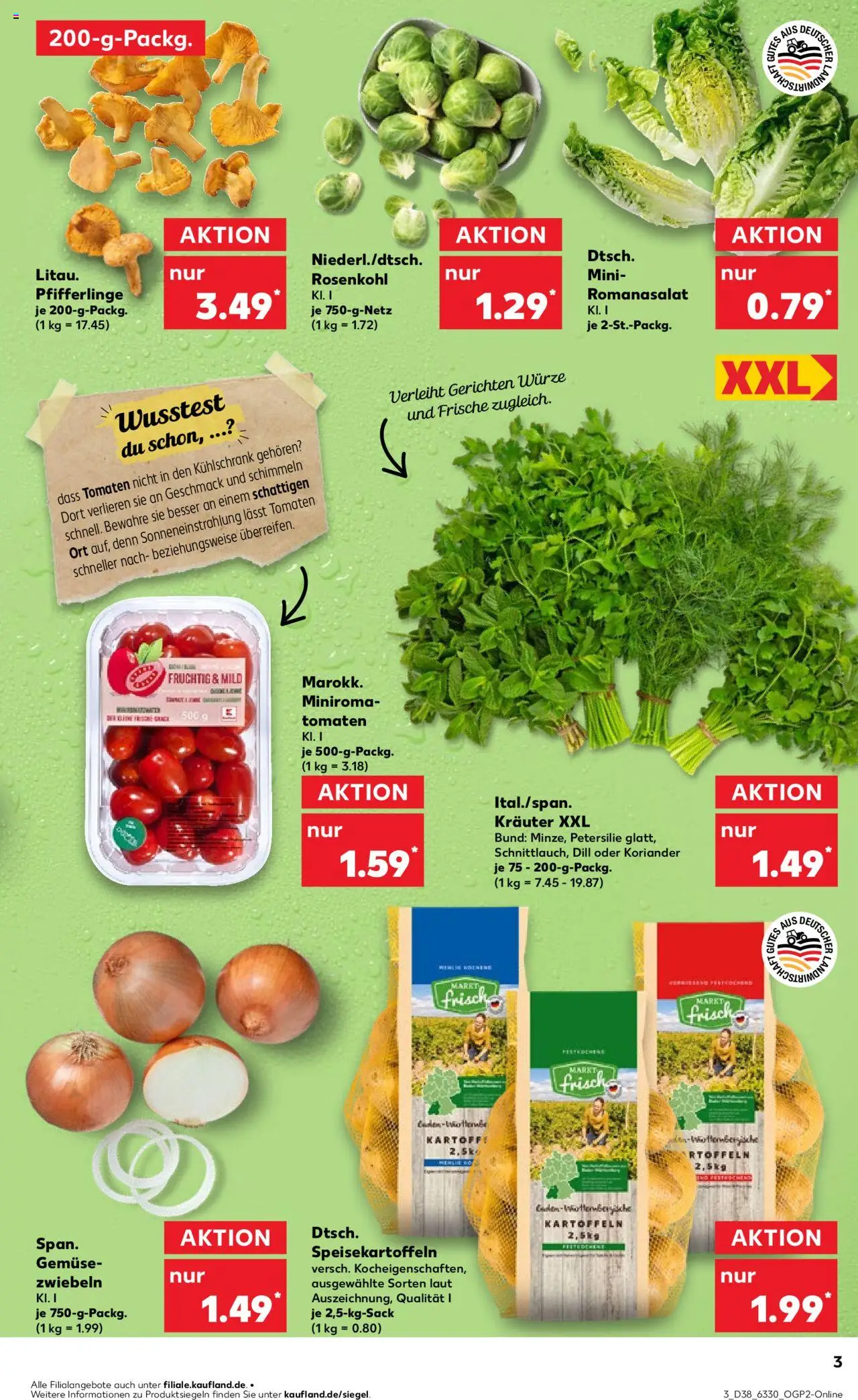 Kaufland Prospekt 	 – gültig ab 18.09.2025 | Seite: 3 | Produkte: Tomaten, Kartoffeln, Zwiebeln, Pfifferlinge
