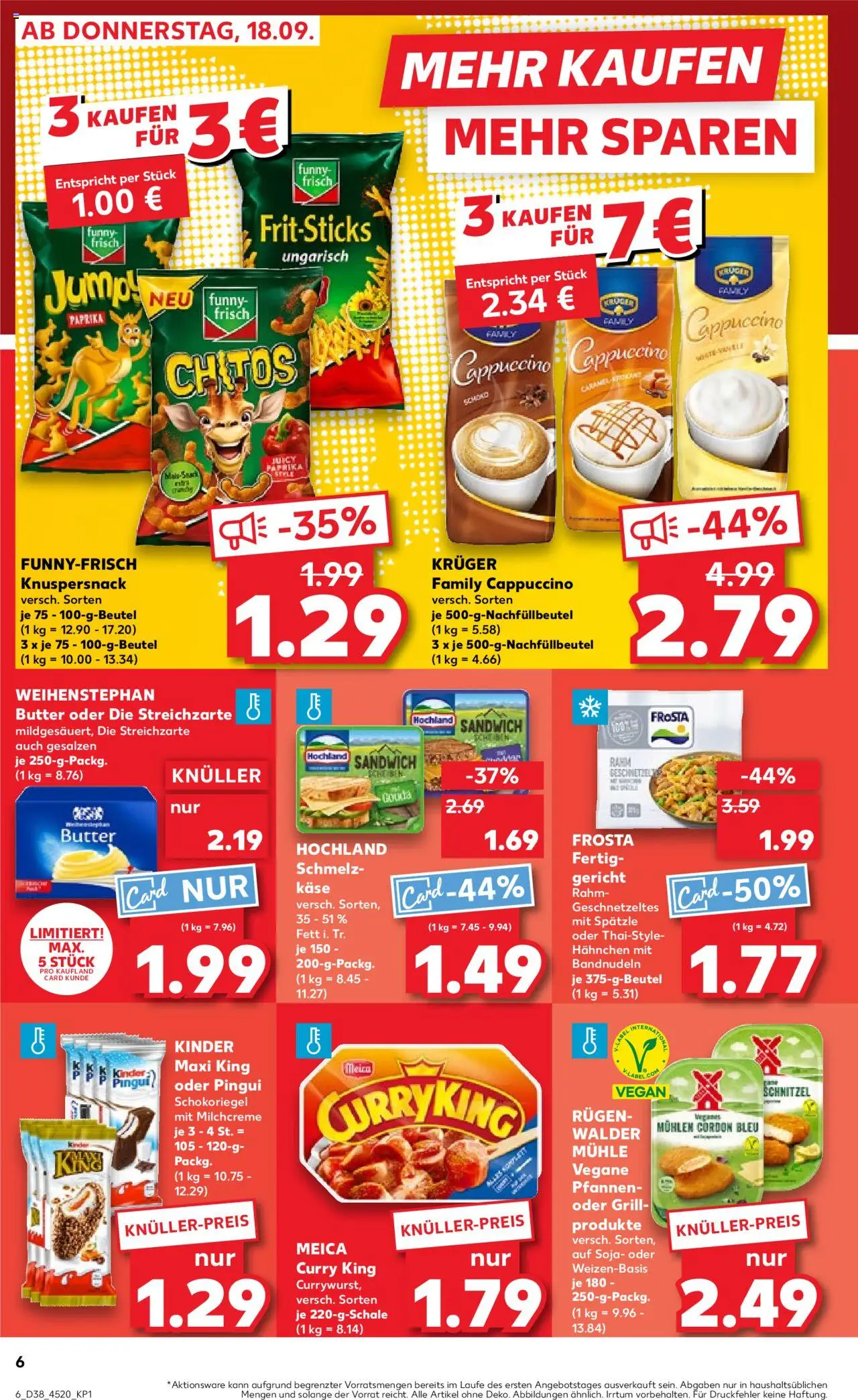 Kaufland Prospekt 	 – gültig ab 18.09.2025 | Seite: 6 | Produkte: Hahnchen, Funny frisch, Weihenstephan butter, Meica