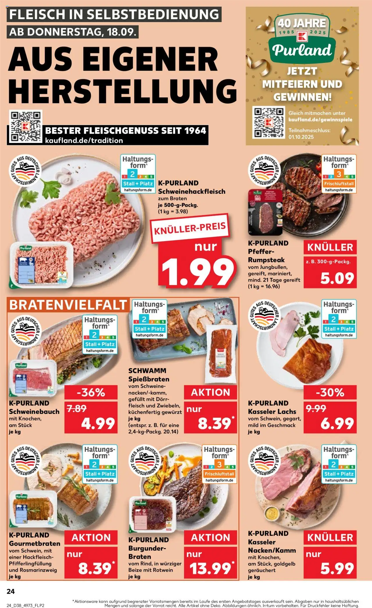 Kaufland Prospekt 	 – gültig ab 18.09.2025 | Seite: 24 | Produkte: Rumpsteak, Rotwein, Schweinebauch, Hackfleisch