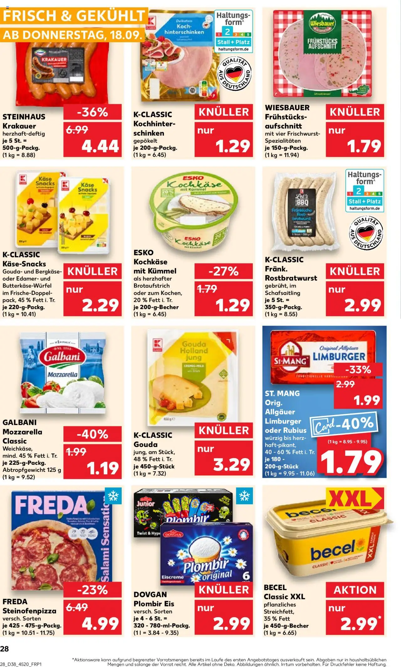 Kaufland Prospekt 	 – gültig ab 18.09.2025 | Seite: 28 | Produkte: Becel, Edamer, Schinken, Pizza