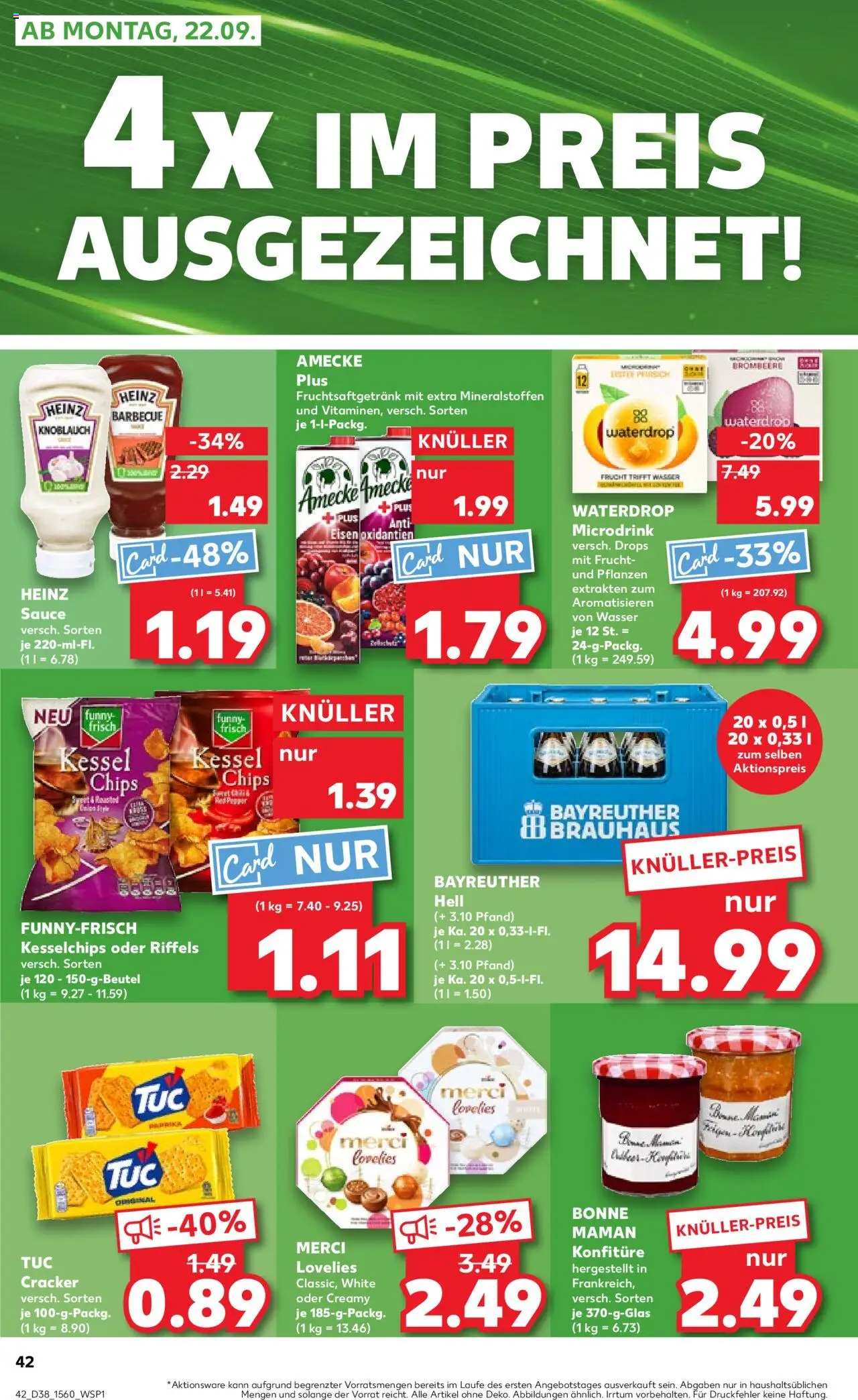 Kaufland Prospekt 	 – gültig ab 18.09.2025 | Seite: 42 | Produkte: Bayreuther hell, Paprika, Pfirsich, Bonne maman