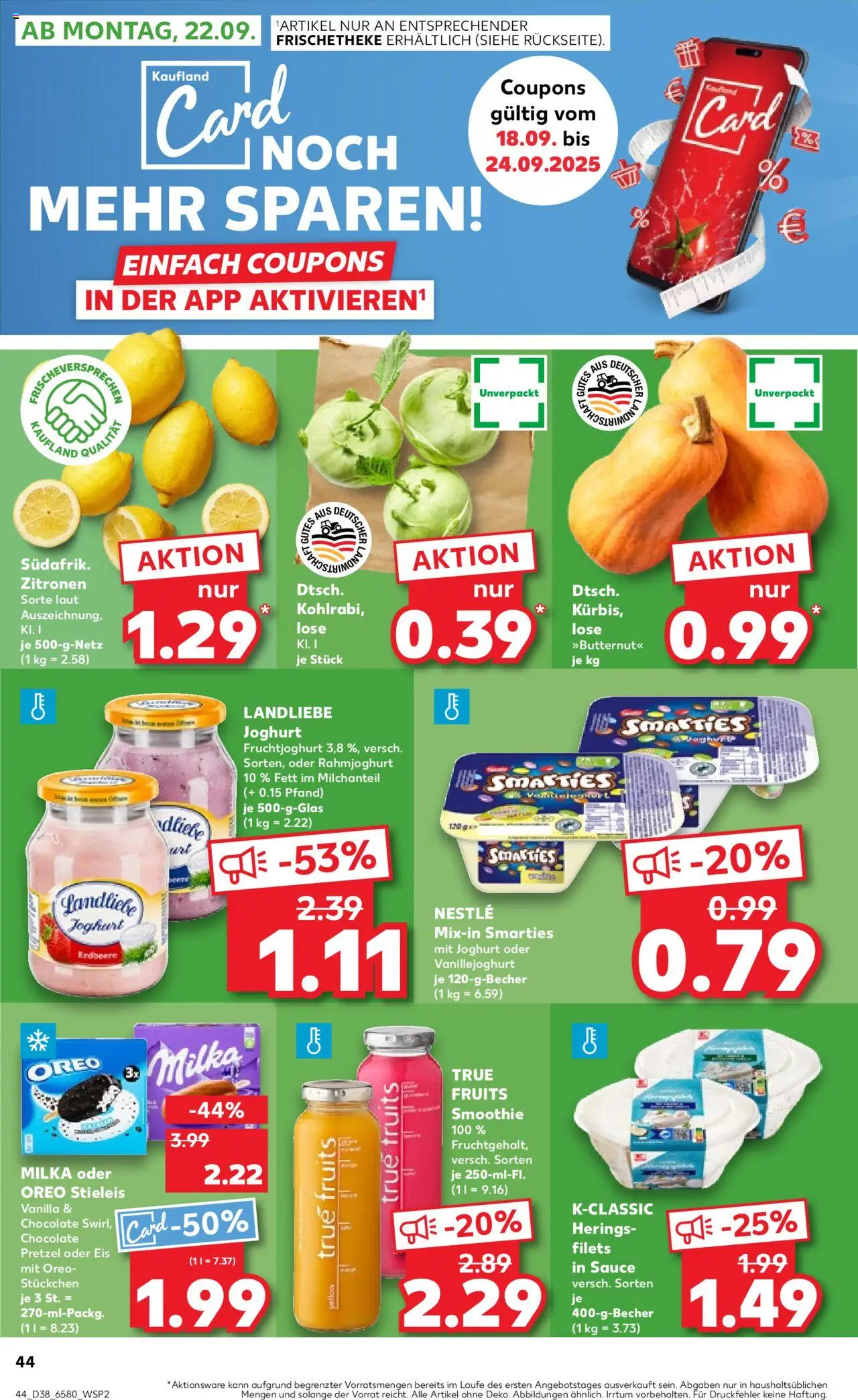 Kaufland Prospekt 	 – gültig ab 18.09.2025 | Seite: 44 | Produkte: Joghurt, Smarties, Fruchtjoghurt, Eis