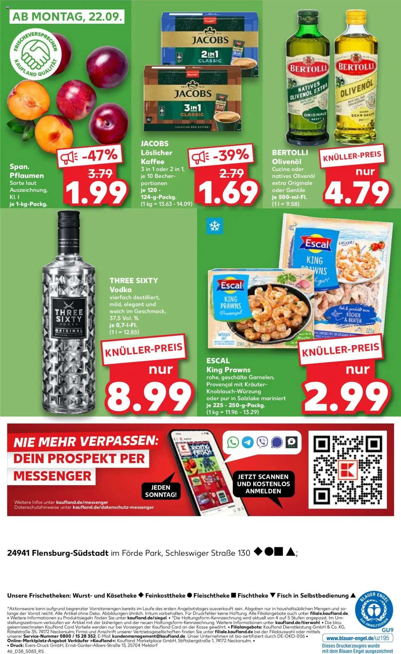 Kaufland Prospekt 	 – gültig ab 18.09.2025 | Seite: 46 | Produkte: Pflaumen, Olivenol, Bertolli olivenol, Vodka
