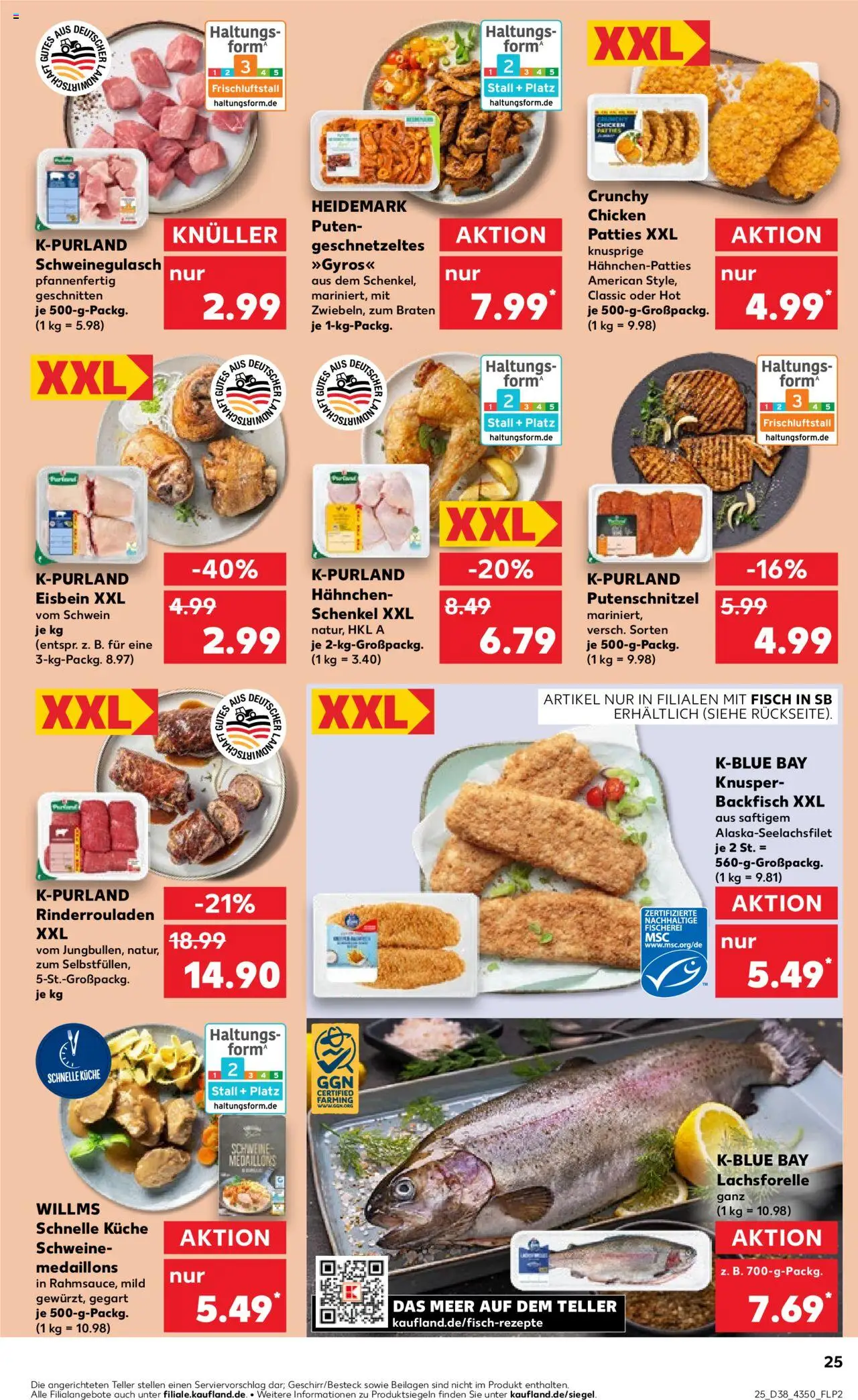 Kaufland prospekt Potsdam	 – gültig ab 18.09.2025 | Seite: 25 | Produkte: Rinderrouladen, Hahnchen, Fisch, Putenschnitzel