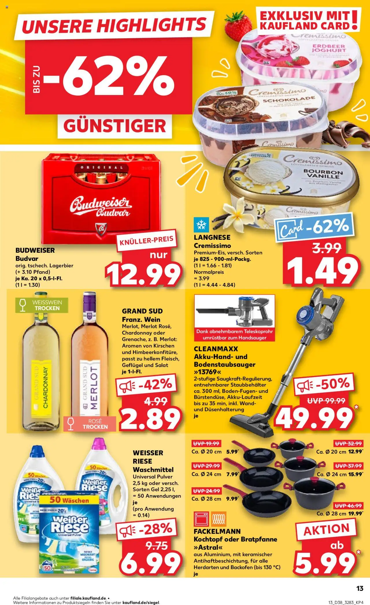 Kaufland prospekt Berlin	 – gültig ab 18.09.2025 | Seite: 13 | Produkte: Langnese cremissimo, Weißwein trocken, Grand sud, Backofen
