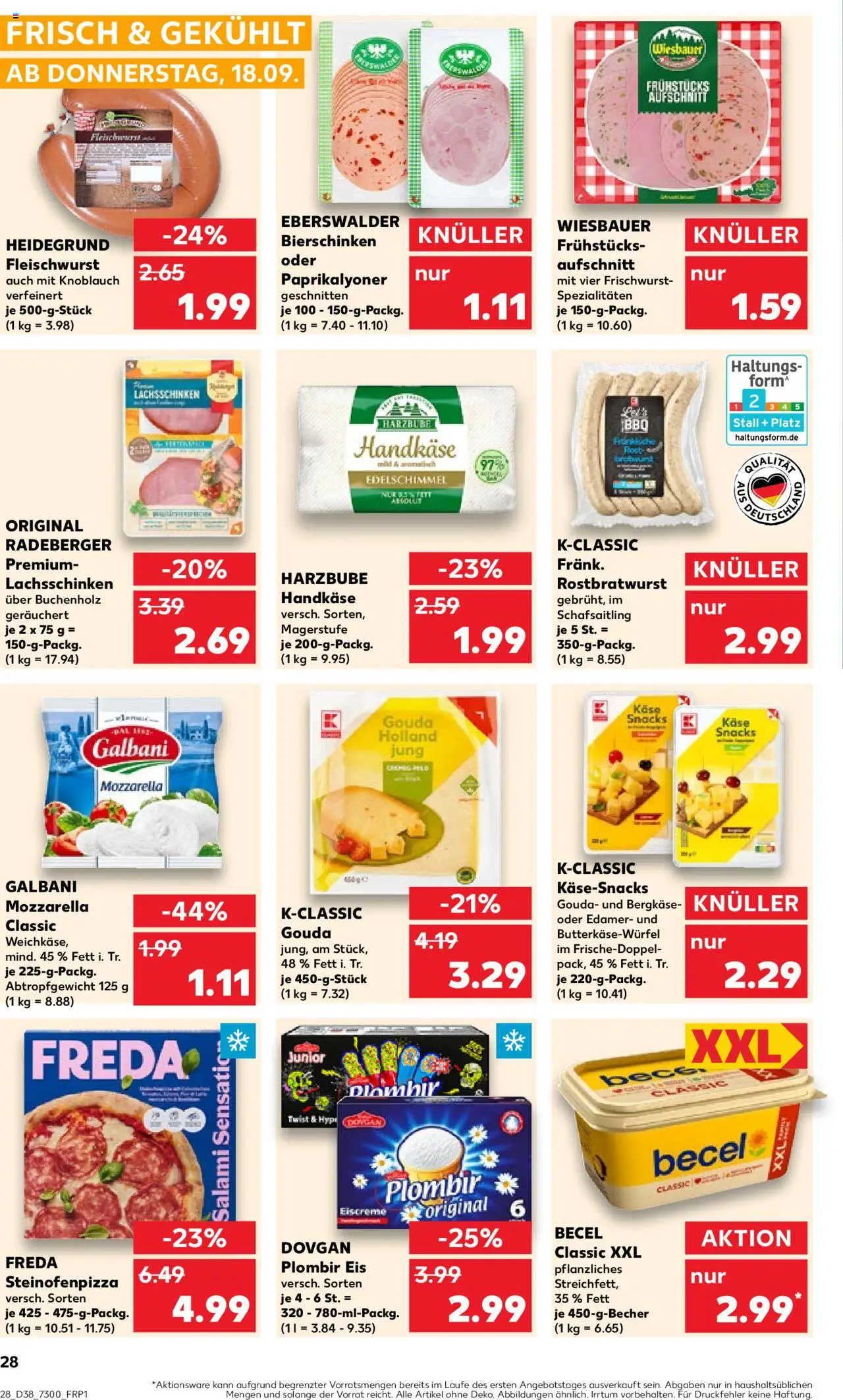 Kaufland prospekt Berlin	 – gültig ab 18.09.2025 | Seite: 28 | Produkte: Gouda, Eiscreme, Pizza, Eis