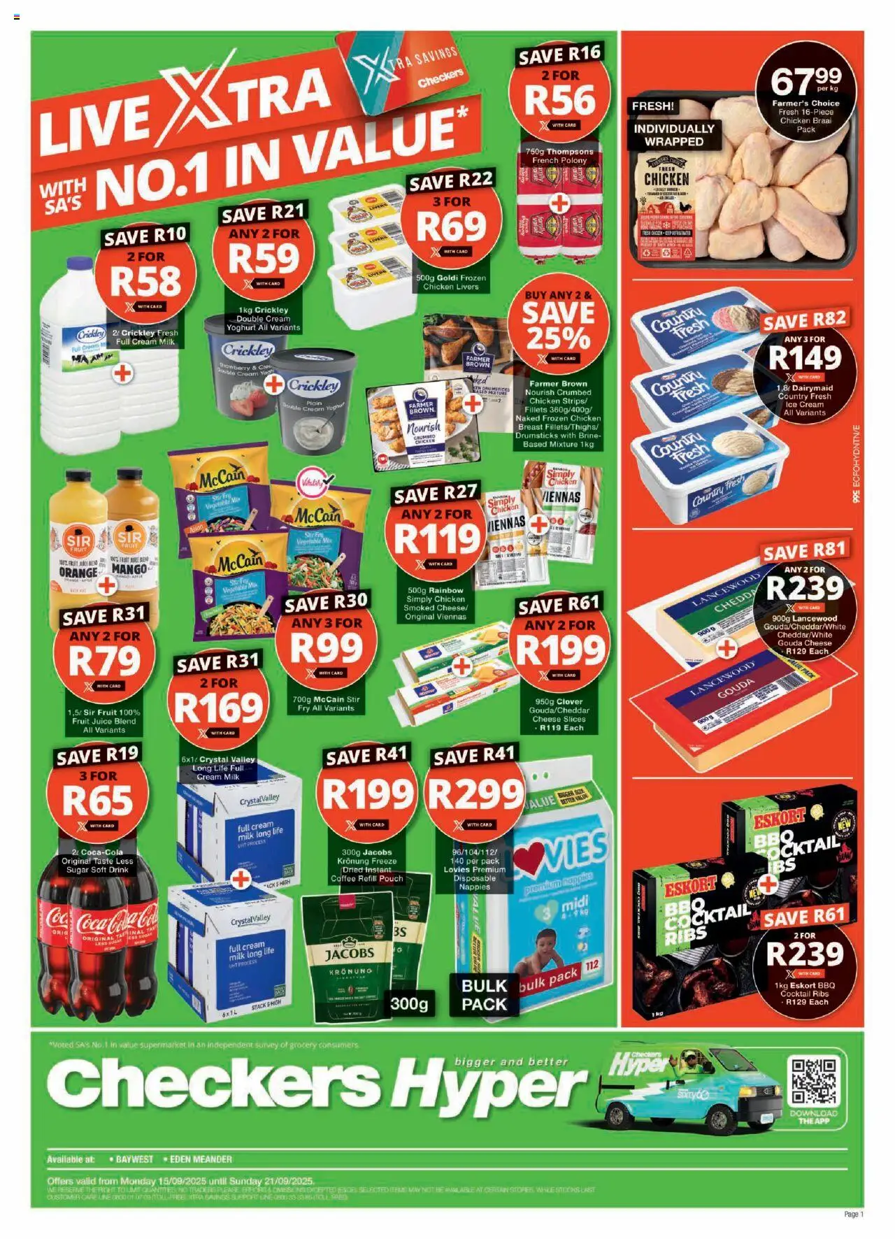 New Checkers catalogue – valid from 15.09.2025 | Page: 1 | Products: Yoghurt, Polony, Chicken, Fruit