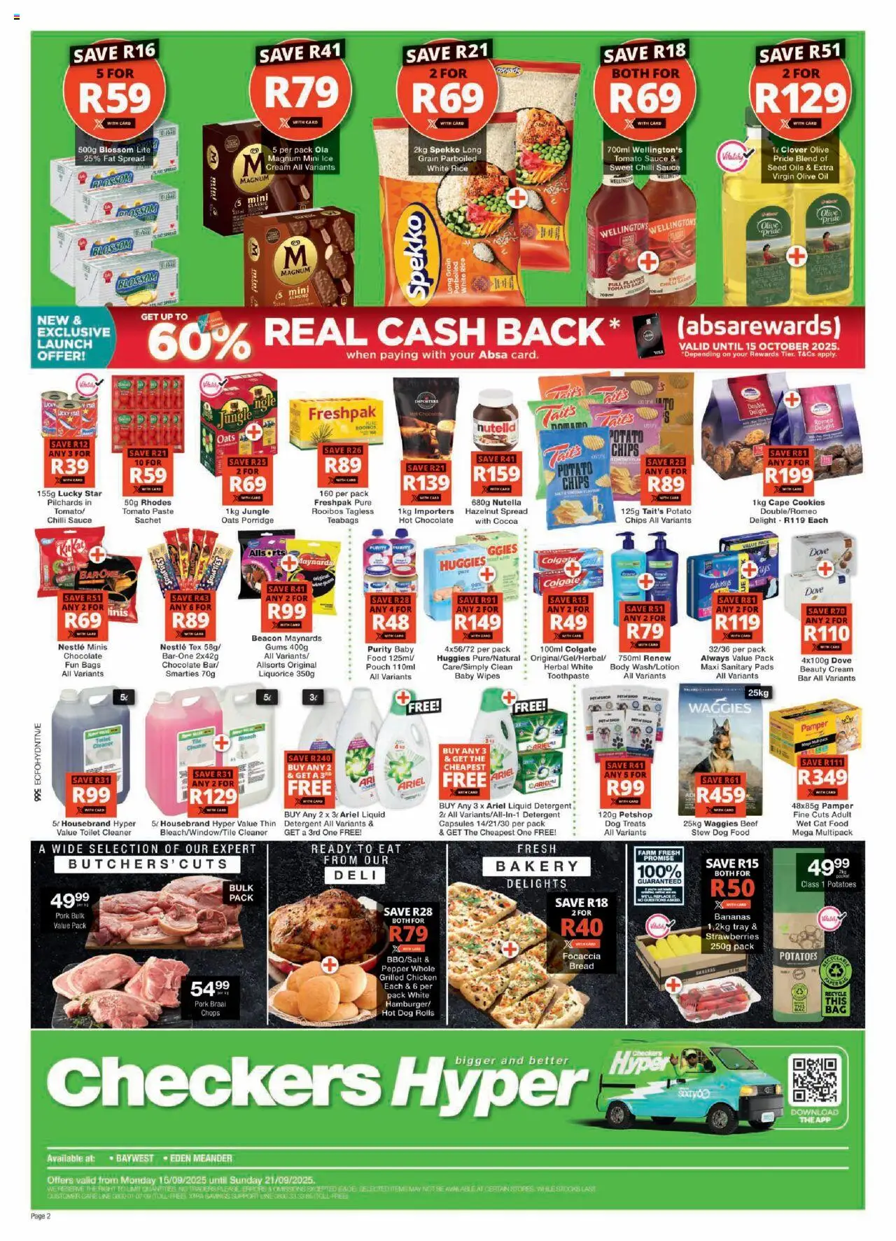 New Checkers catalogue – valid from 15.09.2025 | Page: 2 | Products: Bakery, Toilet, Chicken, Detergent