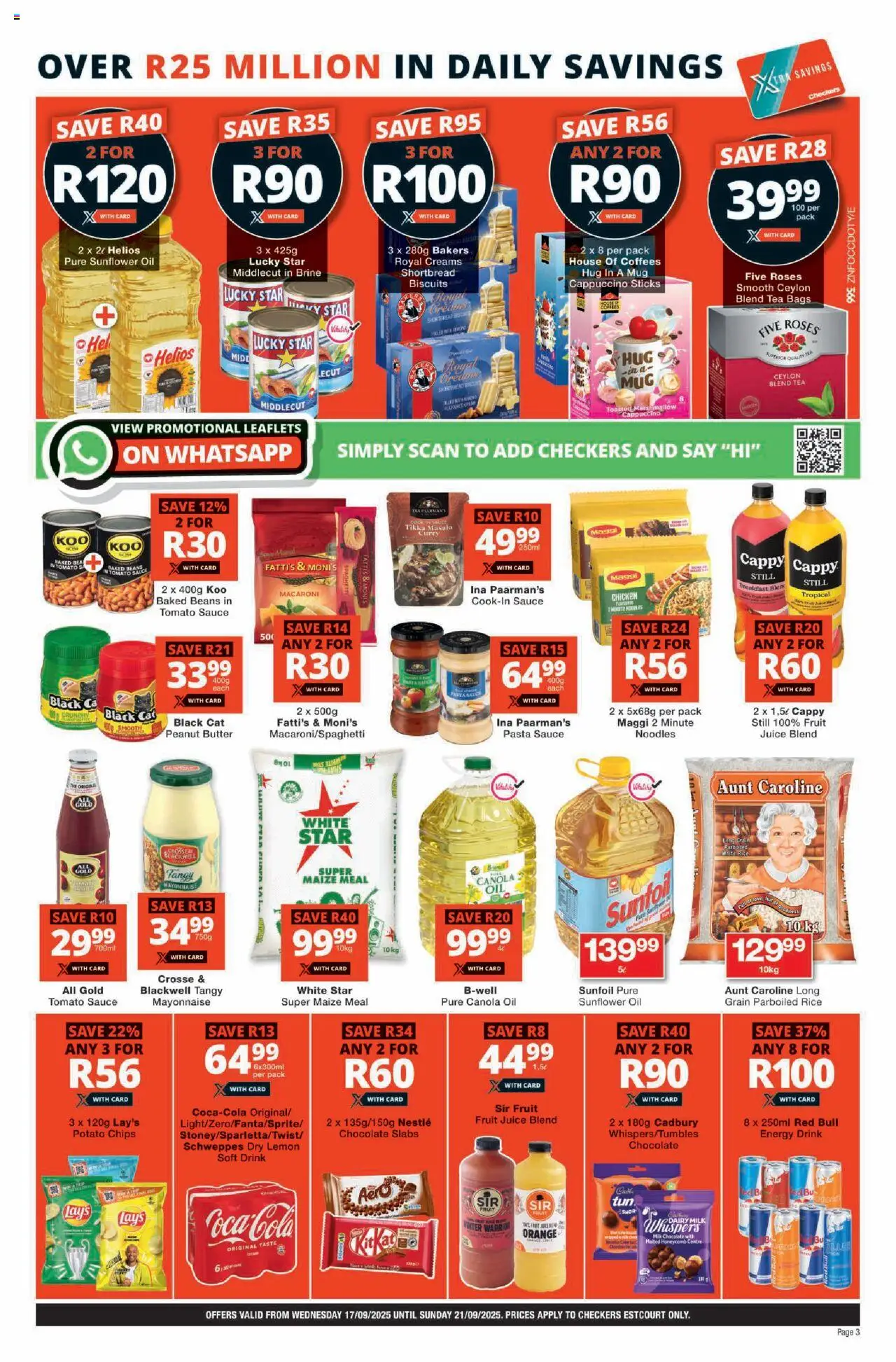 New Checkers catalogue – valid from 17.09.2025 | Page: 3 | Products: Baked beans, Butter, Oil, Pasta