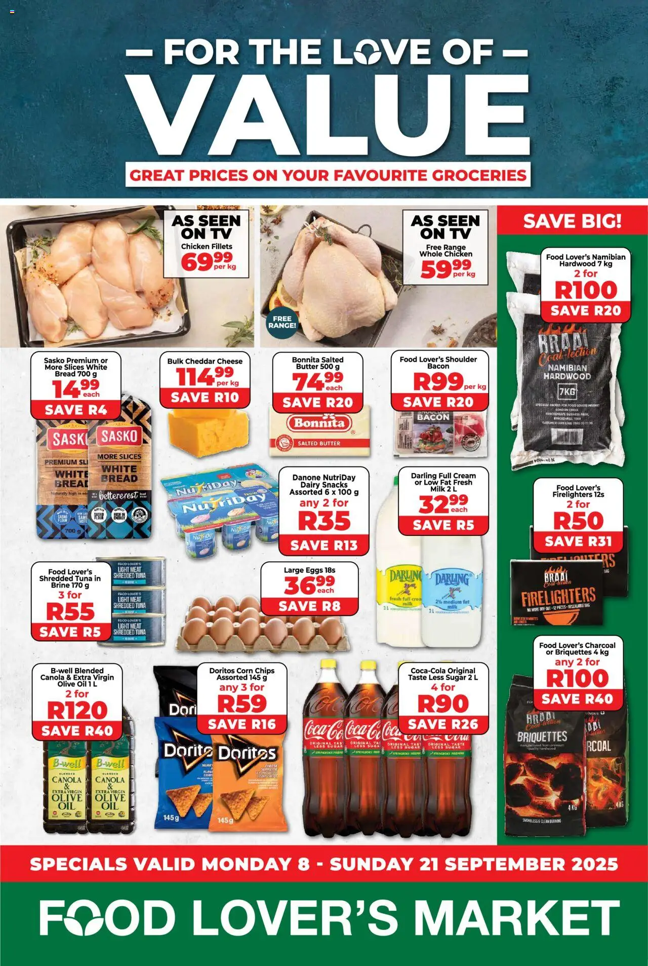 New Food Lover's Market catalogue – valid from 08.09.2025 | Page: 1 | Products: Milk, Bread, Cream, Sugar