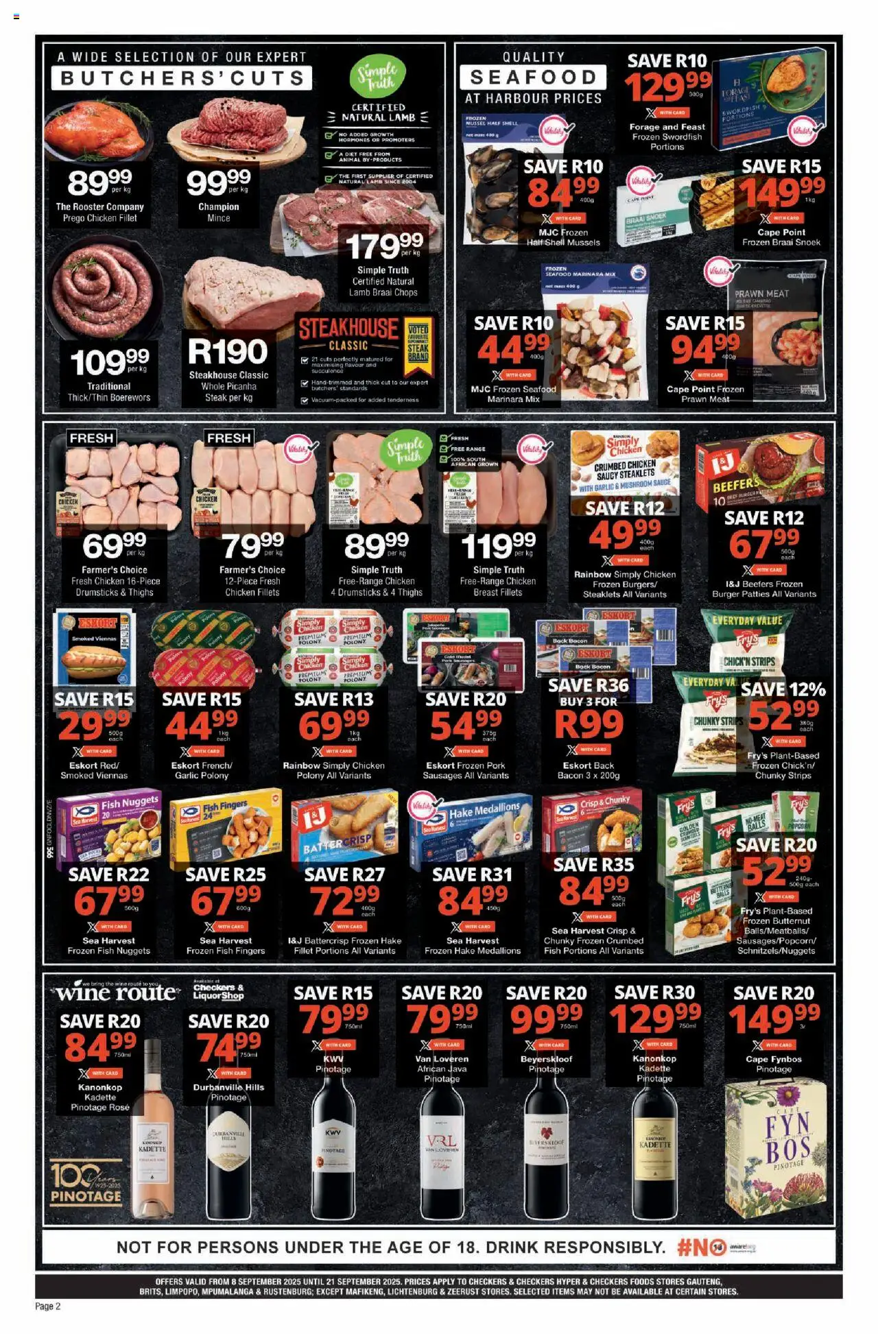 New Checkers catalogue – valid from 08.09.2025 | Page: 2 | Products: Steak, Boerewors, Fry's, Garlic