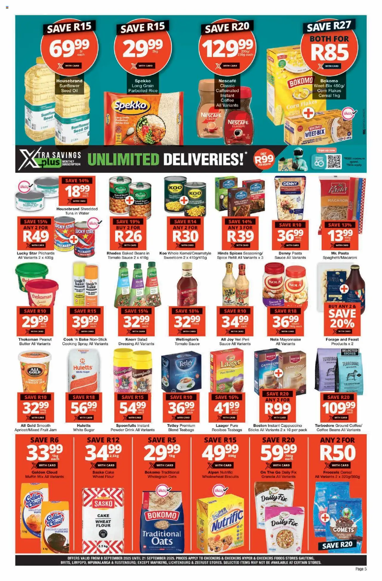 New Checkers catalogue – valid from 08.09.2025 | Page: 5 | Products: Oil, Biscuits, Powder, Dressing