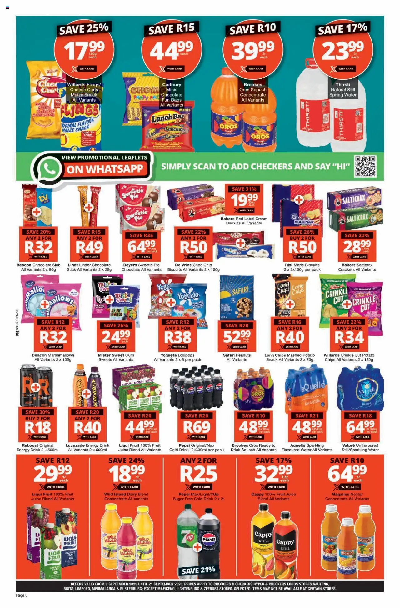 New Checkers catalogue – valid from 08.09.2025 | Page: 6 | Products: Sweets, Biscuits, Chips, Cream