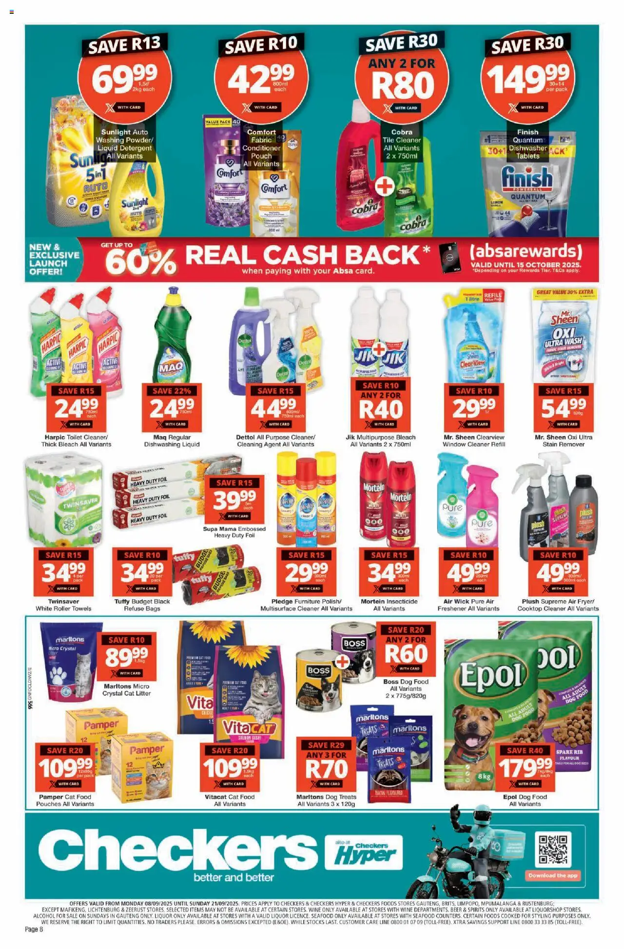 New Checkers catalogue – valid from 08.09.2025 | Page: 8 | Products: Wine, Conditioner, Stain remover, Seafood