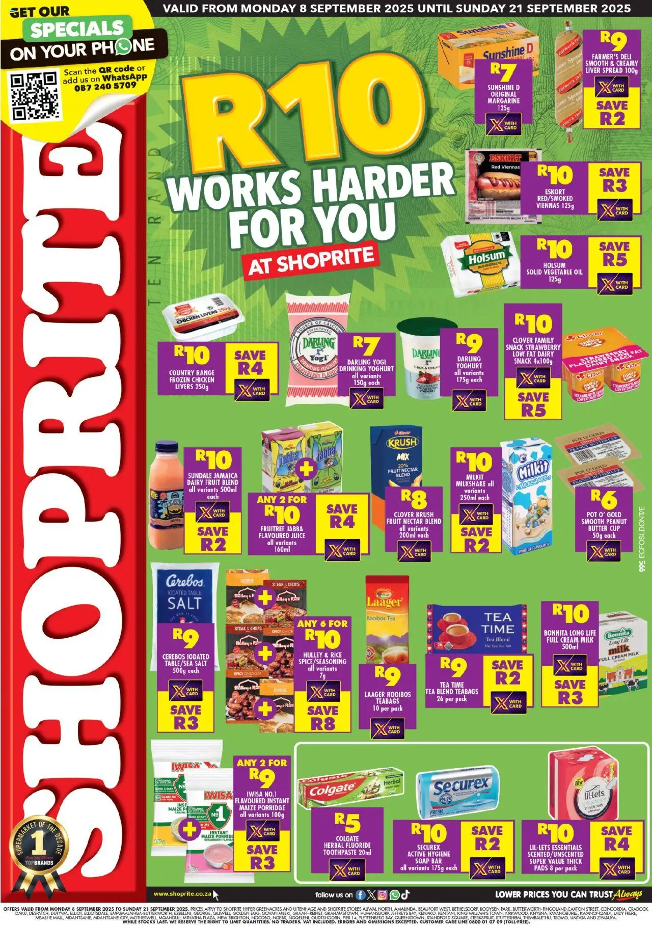 New Shoprite catalogue – valid from 08.09.2025 | Page: 1 | Products: Margarine, Tea, Soap, Toothpaste