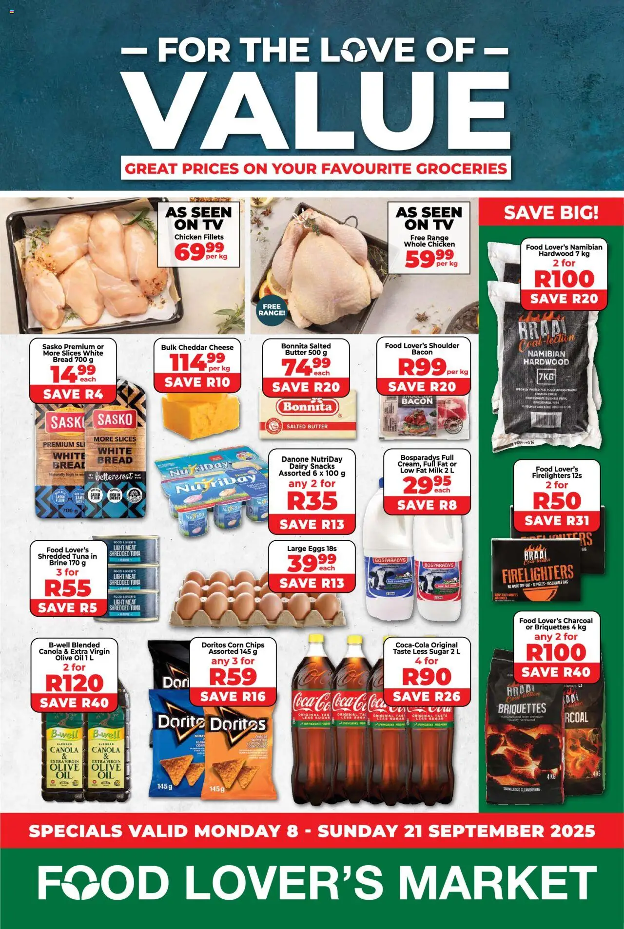 New Food Lover's Market catalogue – valid from 08.09.2025 | Page: 1 | Products: Cheese, Eggs, Chicken, Snacks