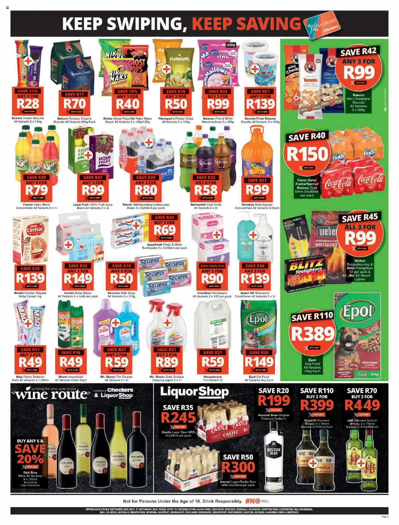 New Checkers catalogue – valid from 08.09.2025 | Page: 3 | Products: Biscuits, Cream, Soap, Cat food