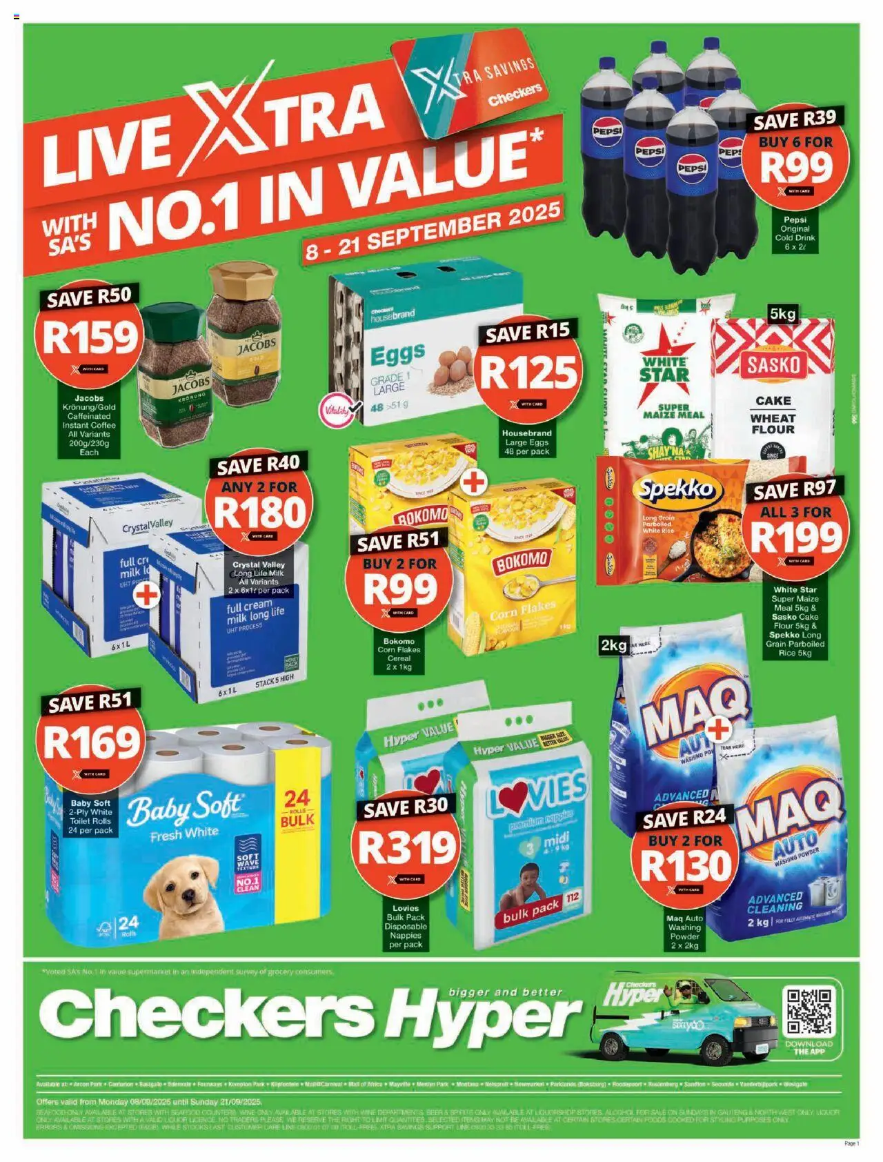 New Checkers catalogue – valid from 08.09.2025 | Page: 1 | Products: Milk, Wine, Powder, Cream