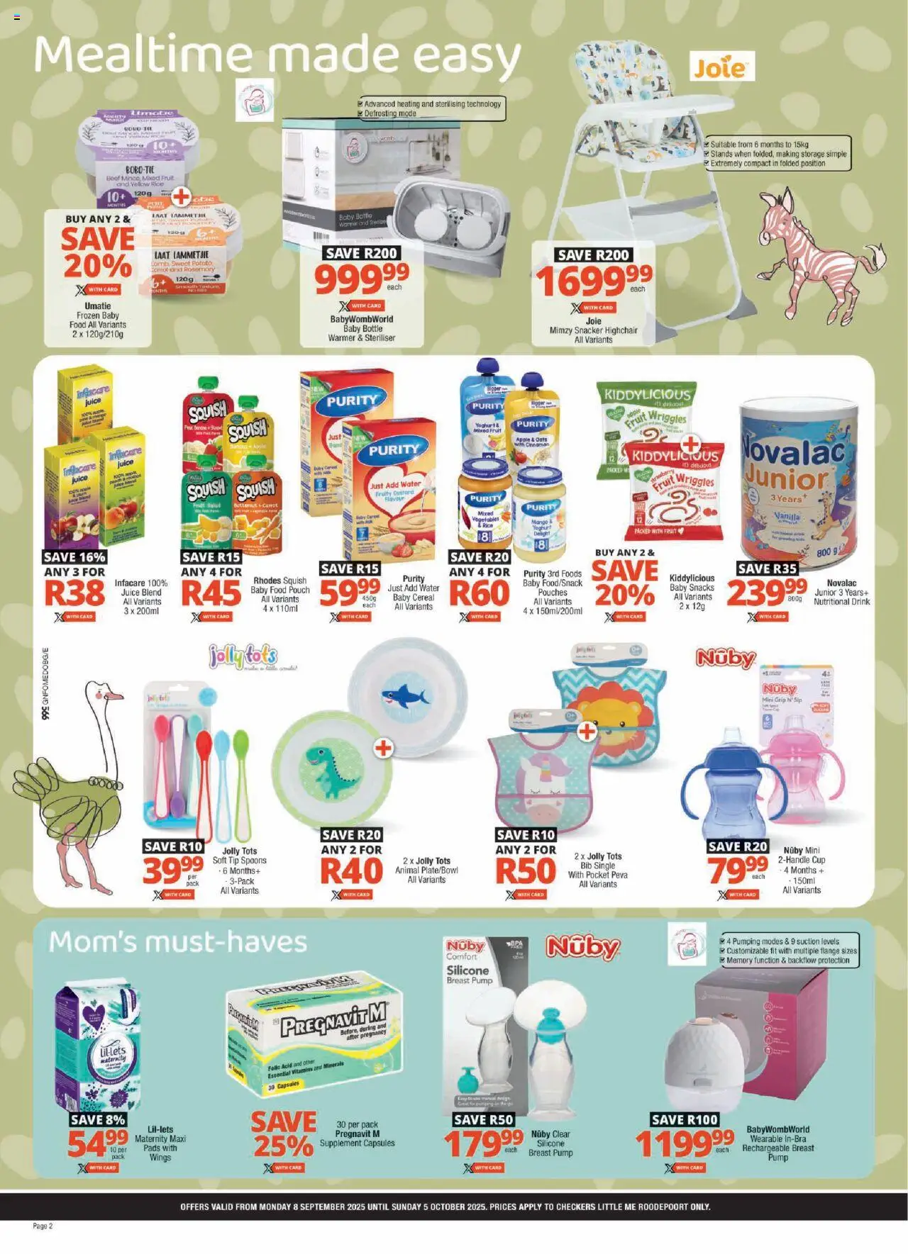New Checkers catalogue – valid from 08.09.2025 | Page: 2 | Products: Vitamins, Baby food, Water, Vegetables
