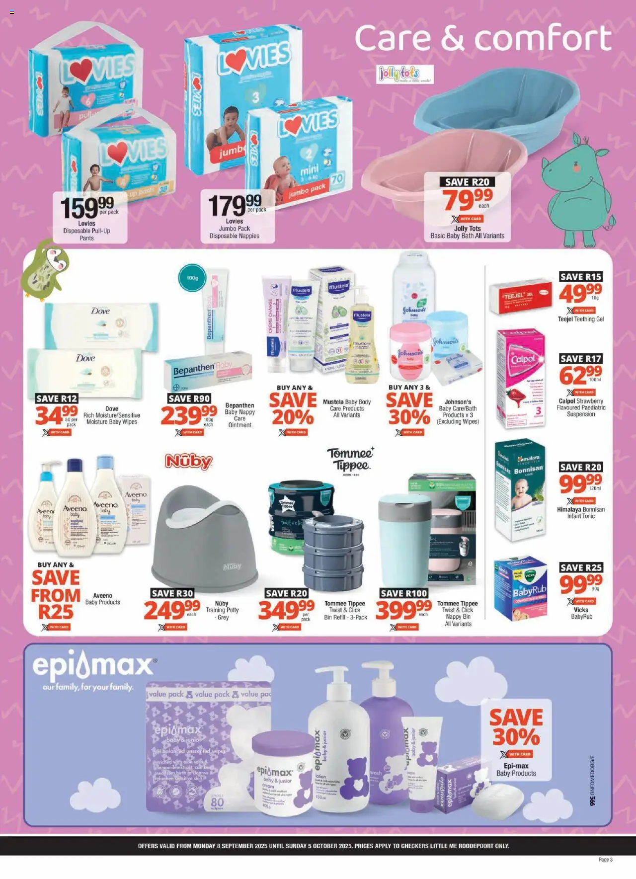 New Checkers catalogue – valid from 08.09.2025 | Page: 3 | Products: Pants, Cream, Nappies, Lotion