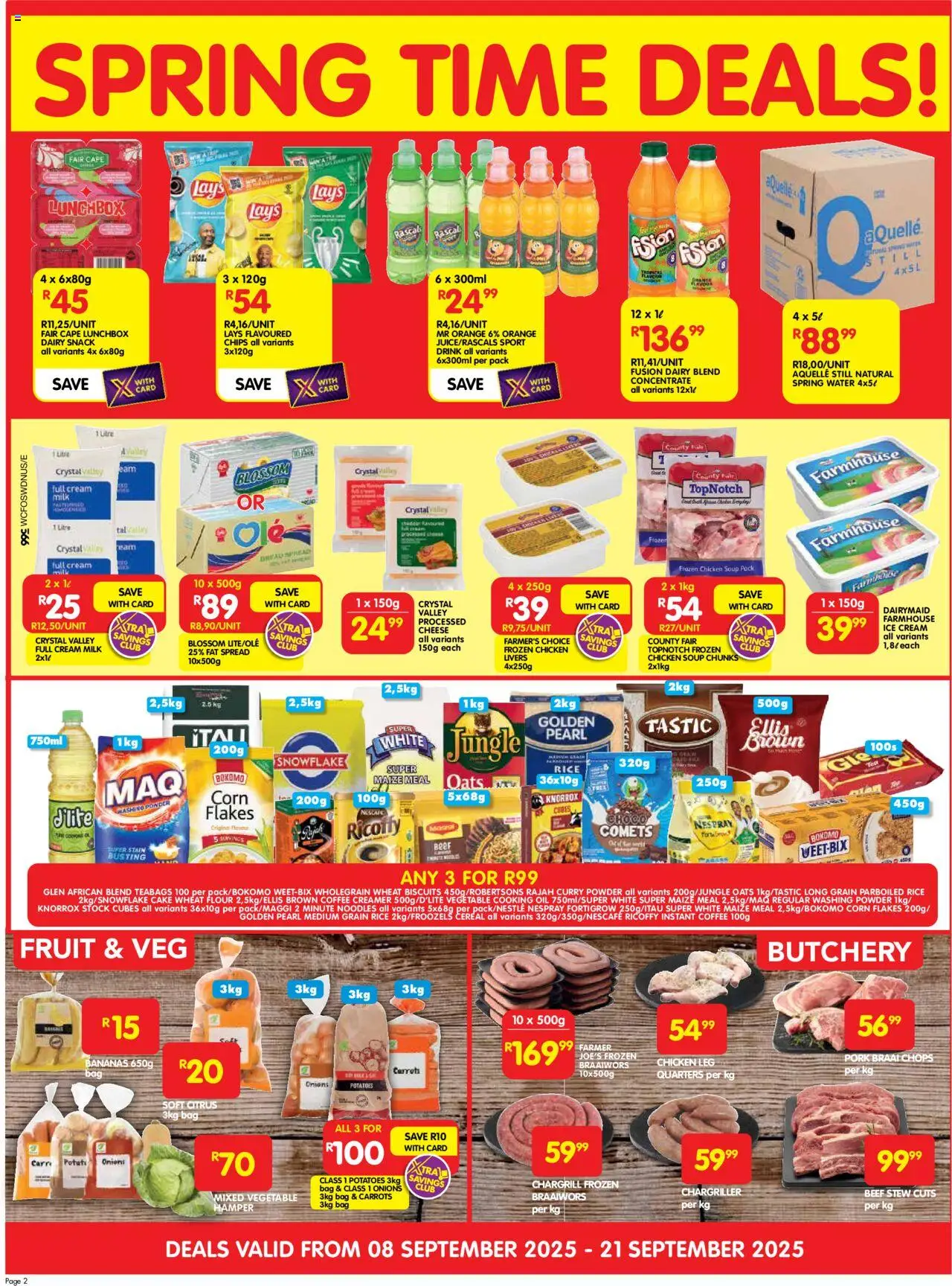 New Shoprite catalogue – valid from 08.09.2025 | Page: 2 | Products: Maize meal, Pork, Beef, Carrots