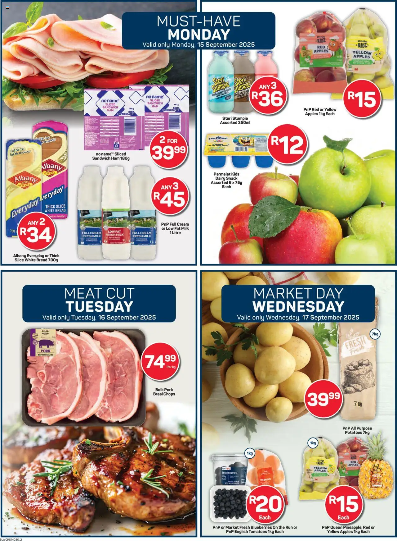 New Pick n Pay catalogue – valid from 15.09.2025 | Page: 2 | Products: Bread, Ham, Apples, Cream