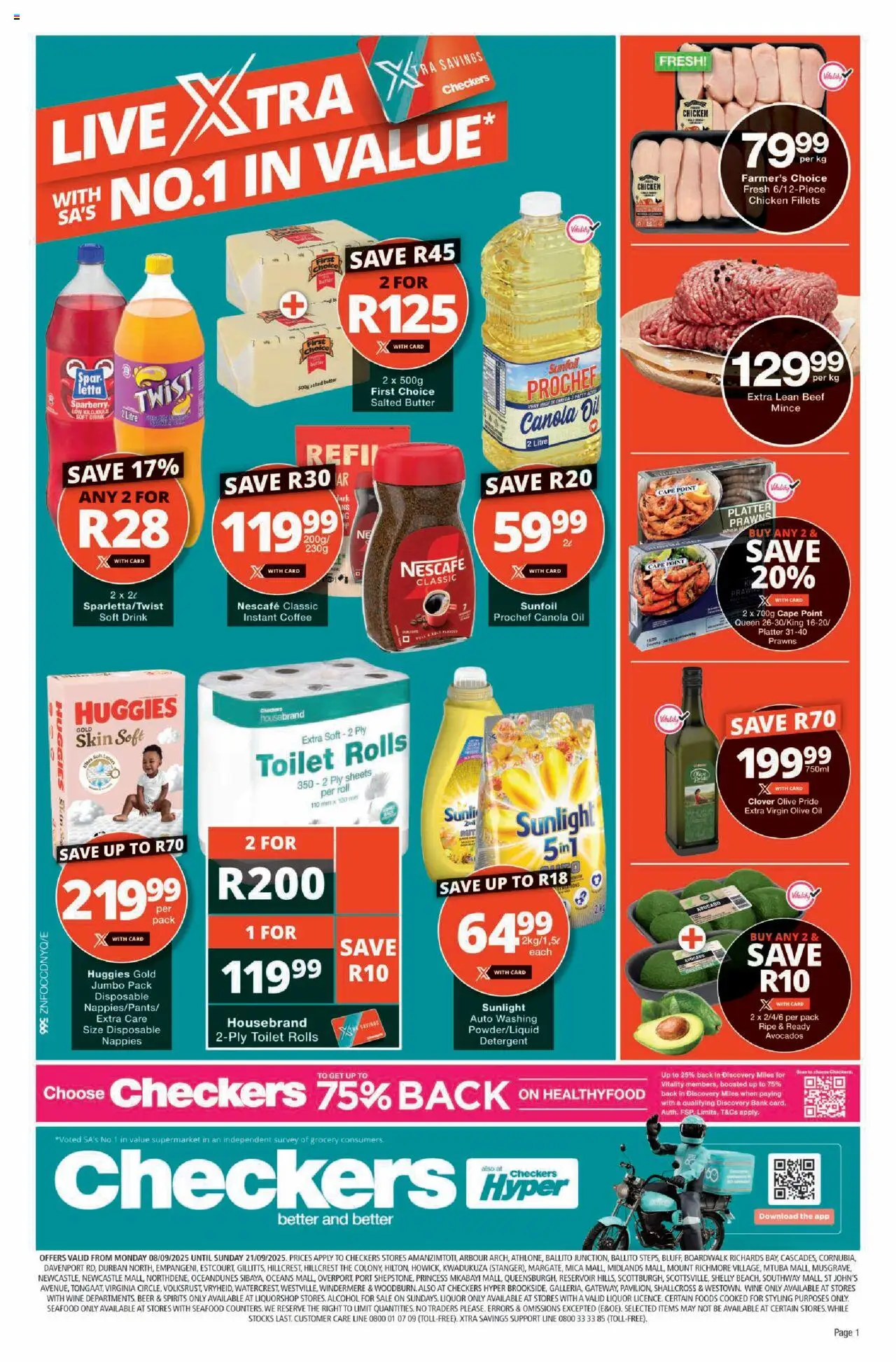 New Checkers catalogue – valid from 08.09.2025 | Page: 1 | Products: Butter, Oil, Wine, Avocados