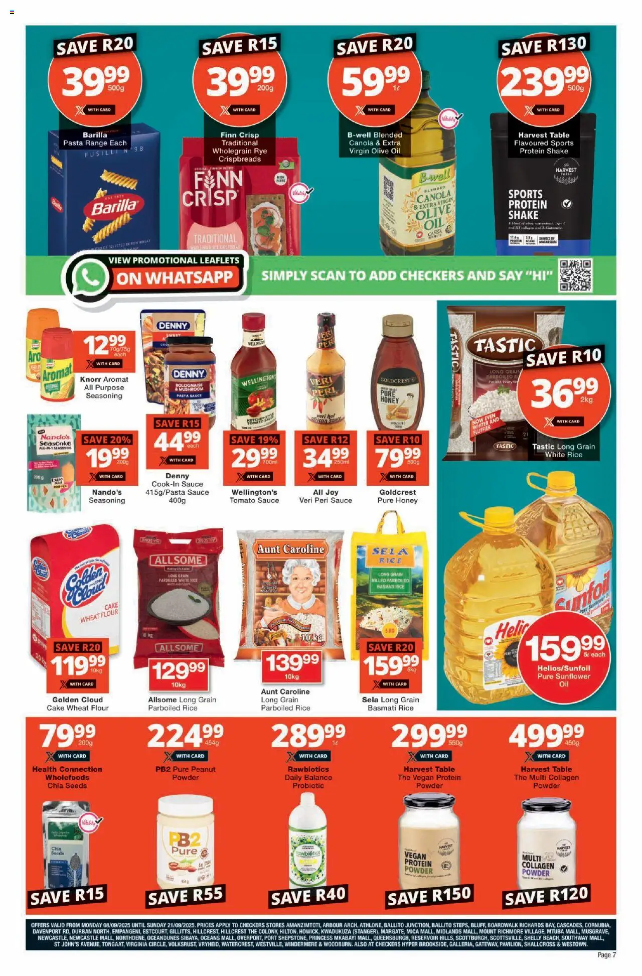New Checkers catalogue – valid from 08.09.2025 | Page: 7 | Products: Cake, Flour, Detergente líquido, Oil