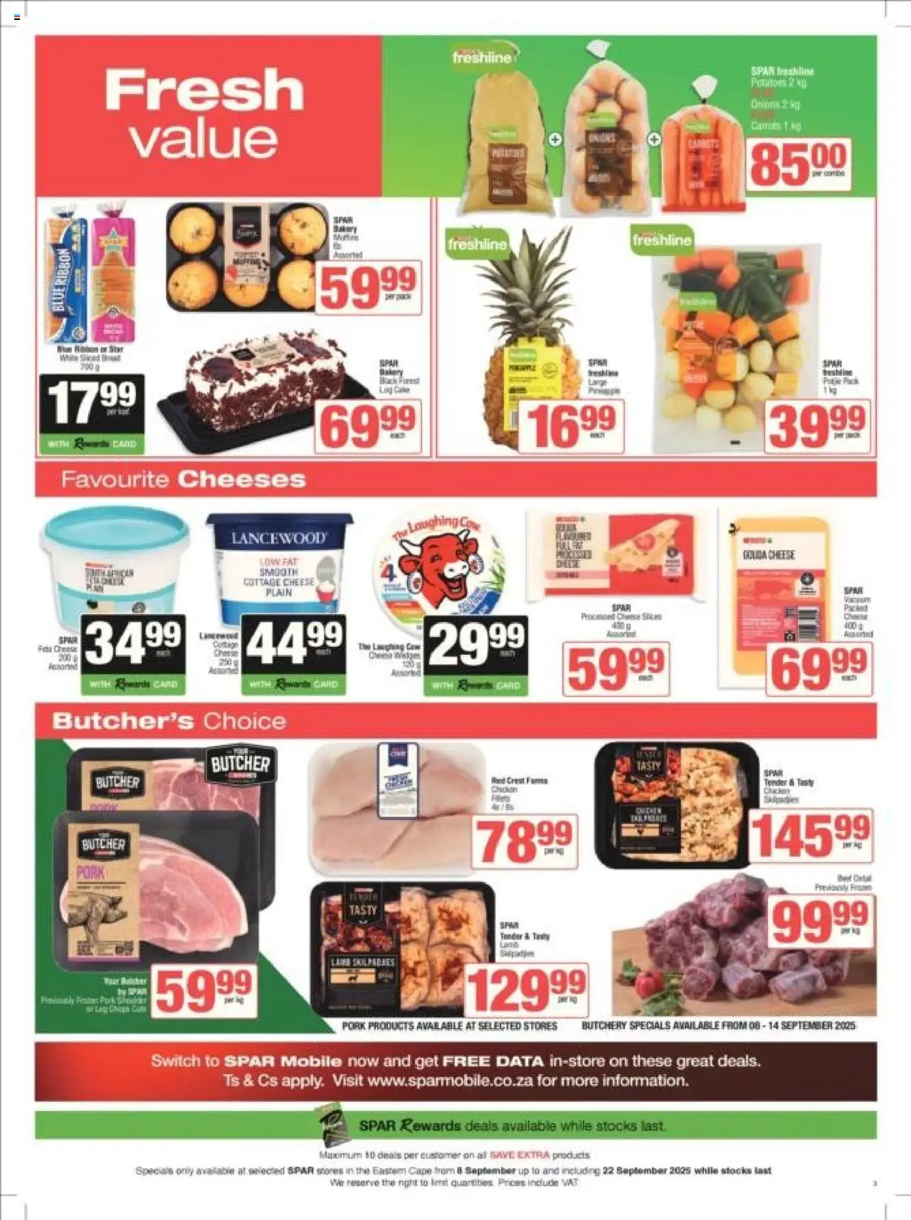 New Spar catalogue – valid from 08.09.2025 | Page: 3 | Products: Chicken, Carrots, Cottage cheese, Máscara de pestañas