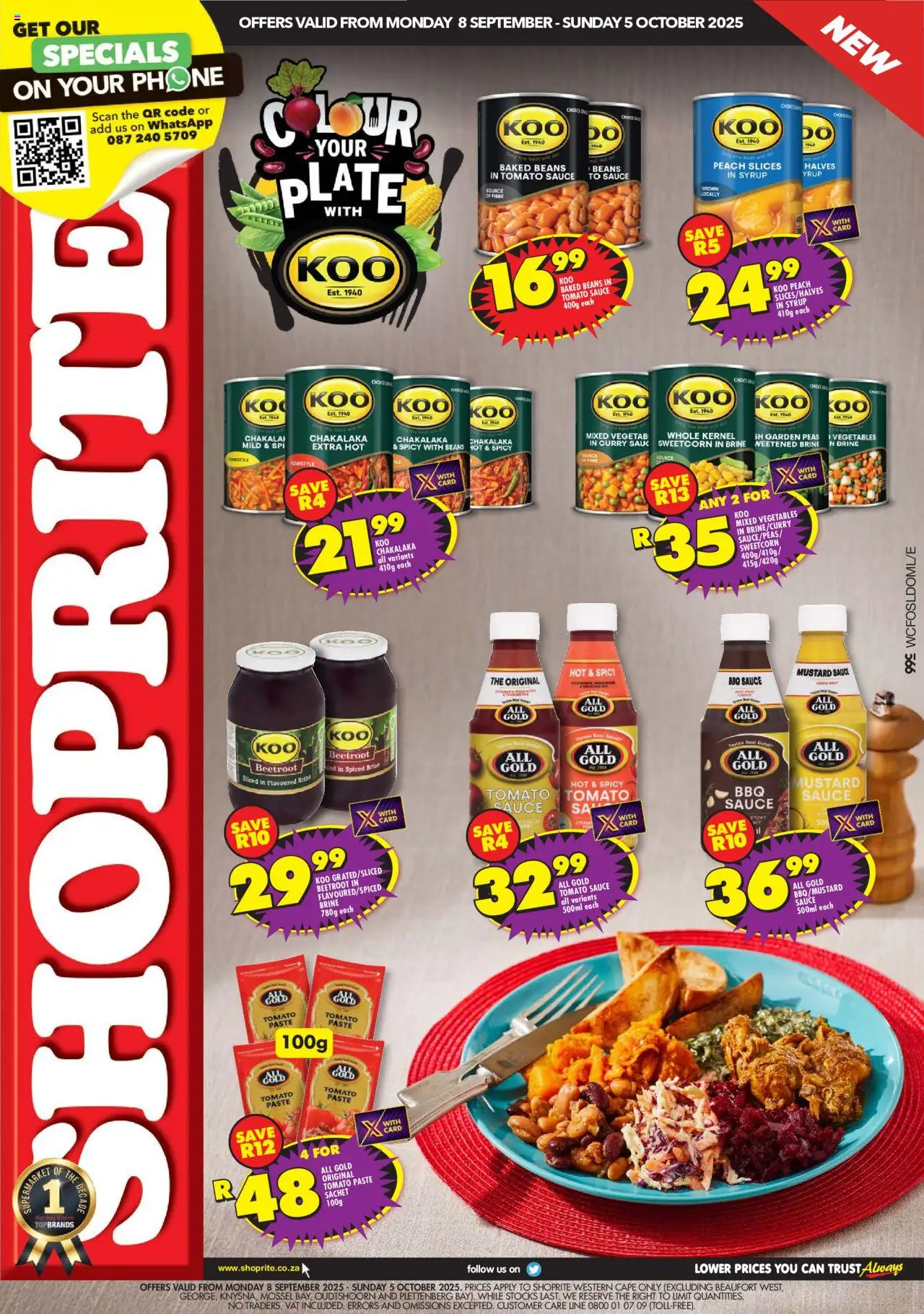 New Shoprite catalogue – valid from 08.09.2025 | Page: 1 | Products: Beans, Phone, Plate, Mustard
