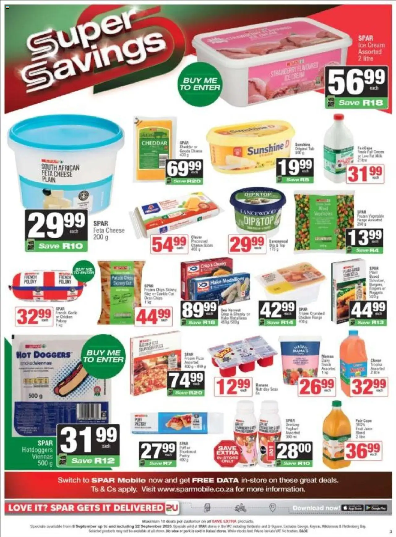New Spar catalogue – valid from 08.09.2025 | Page: 3 | Products: Data, Cheese, Chips, Cream