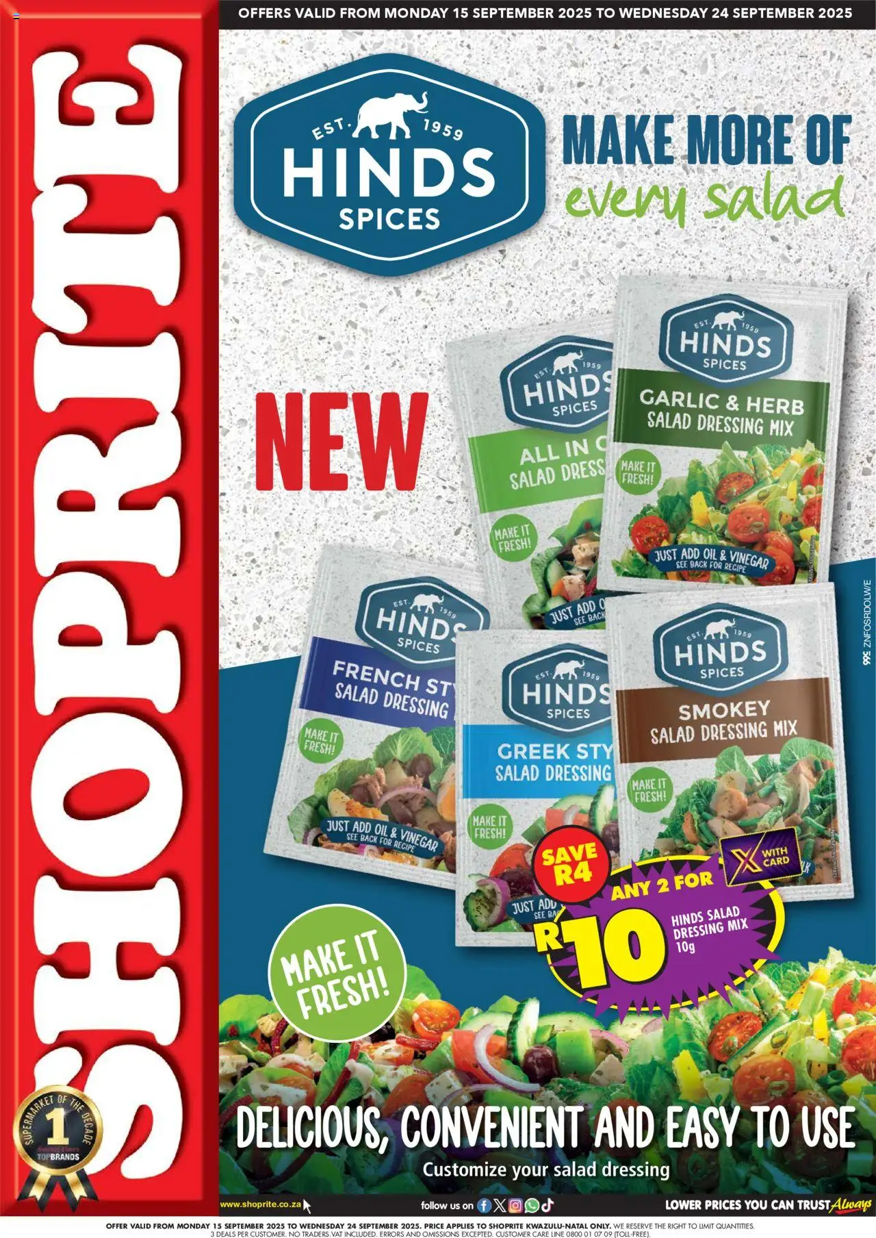 New Shoprite catalogue – valid from 15.09.2025 | Page: 1 | Products: Vinegar, Dressing, Salad, Spices
