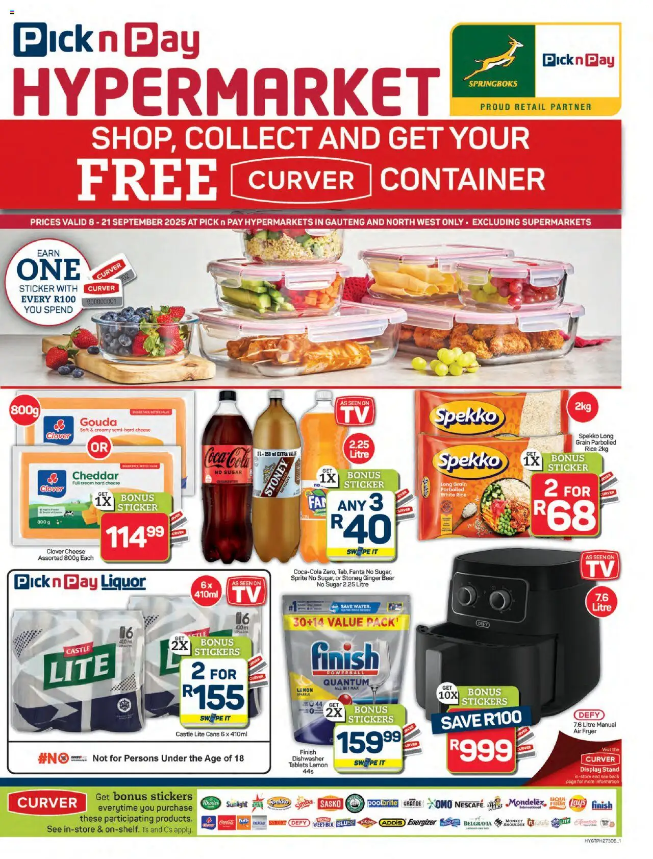 New Pick n Pay catalogue – valid from 08.09.2025 | Page: 1 | Products: Cheese, Rice, Fanta, Dishwasher tablets