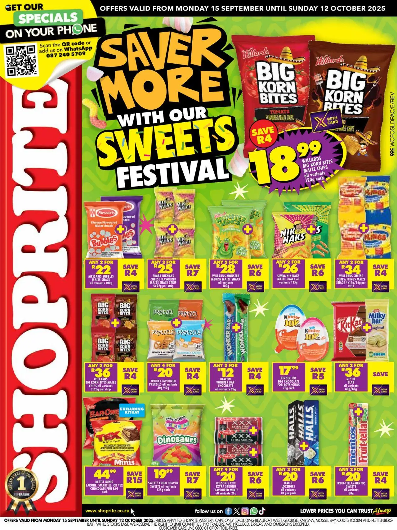 New Shoprite catalogue – valid from 15.09.2025 | Page: 1 | Products: Sweets, Bag, Chips, Lozenges