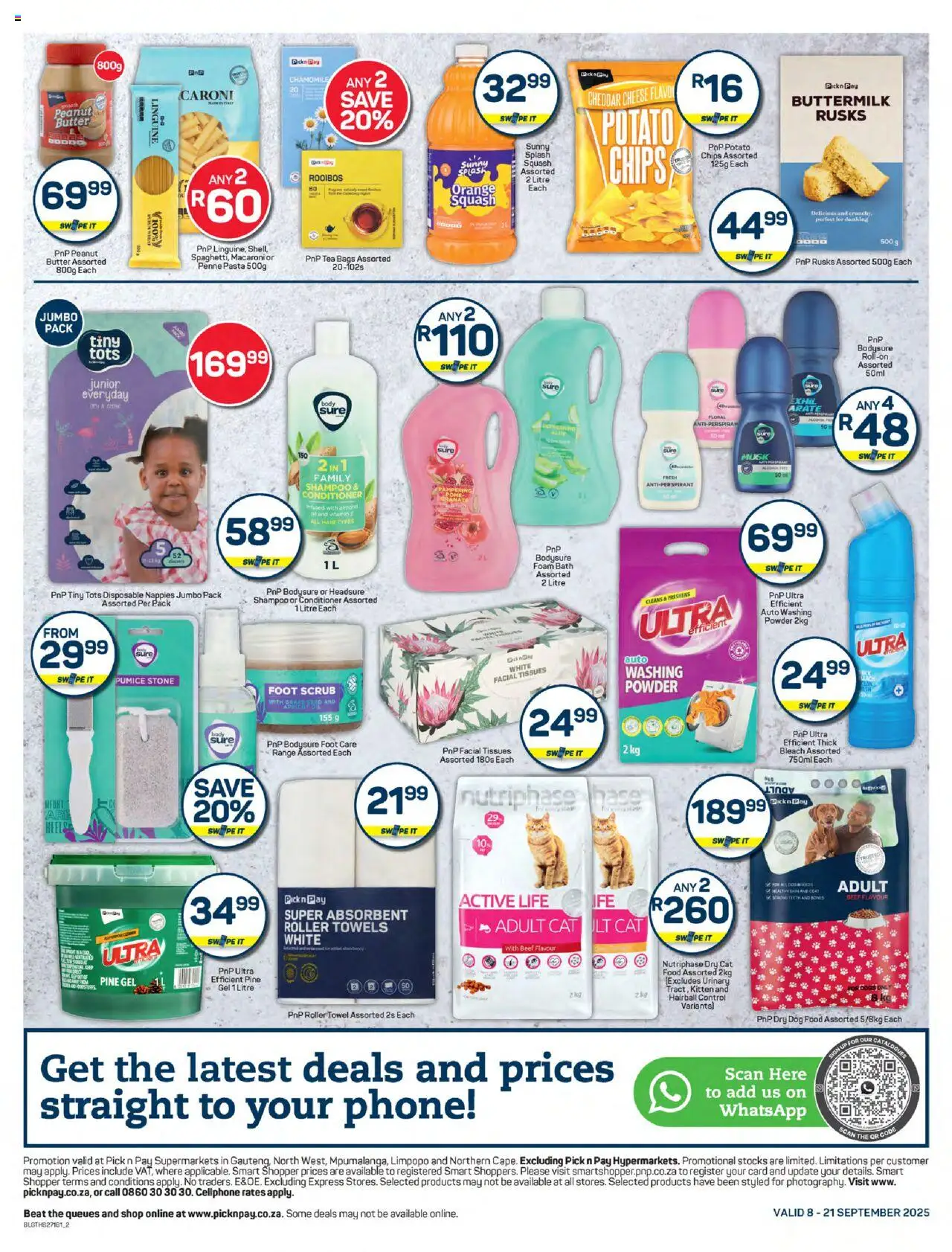 New Pick n Pay catalogue – valid from 08.09.2025 | Page: 2 | Products: Phone, Powder, Conditioner, Dog food