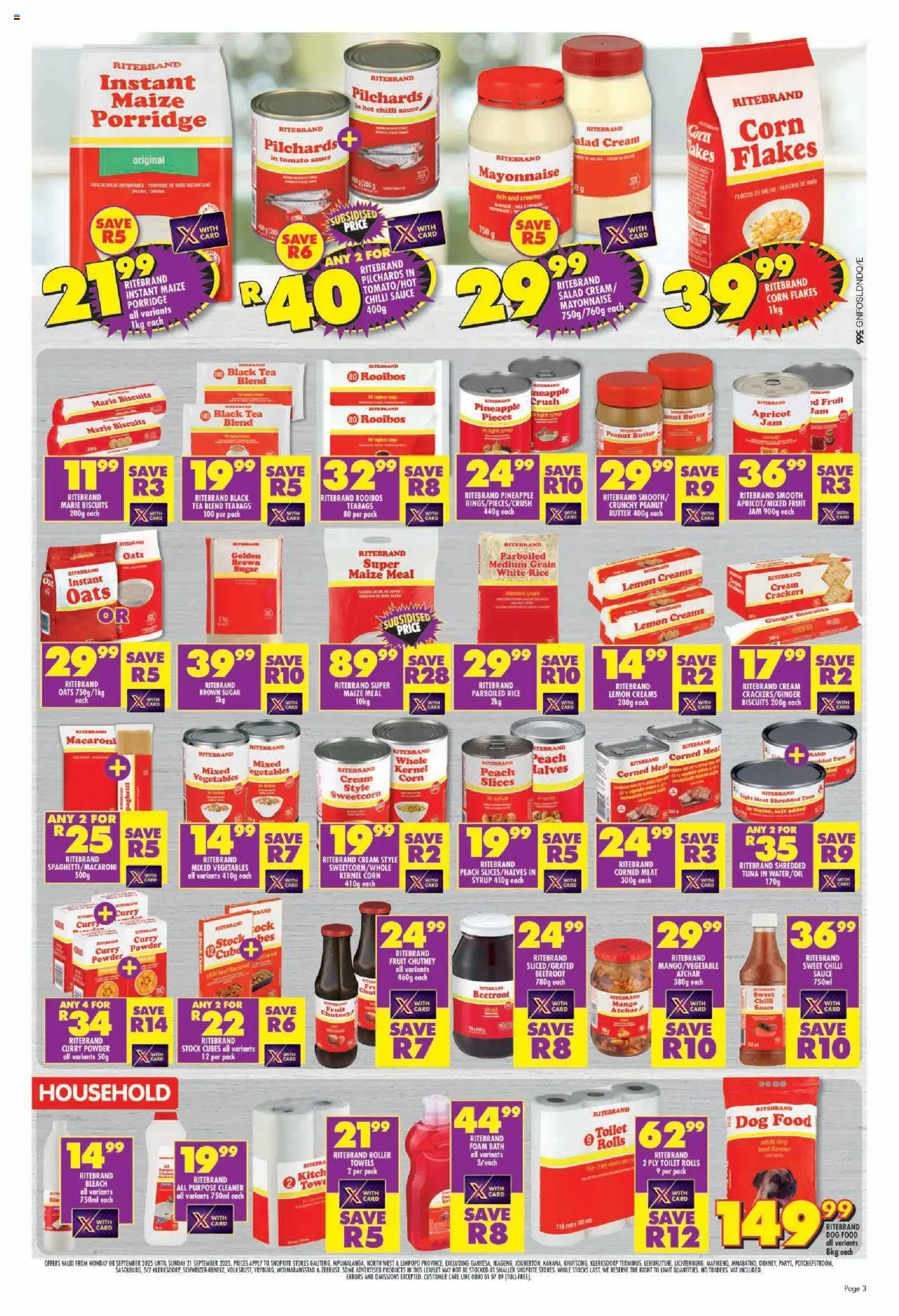 New Shoprite catalogue – valid from 08.09.2025 | Page: 3 | Products: Corned meat, Tea, Tomato sauce, Cream